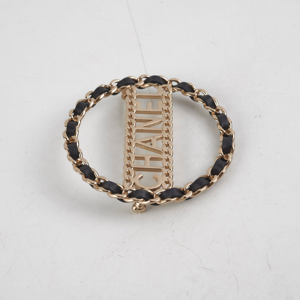Chanel CC Round Black/Gold Brooch