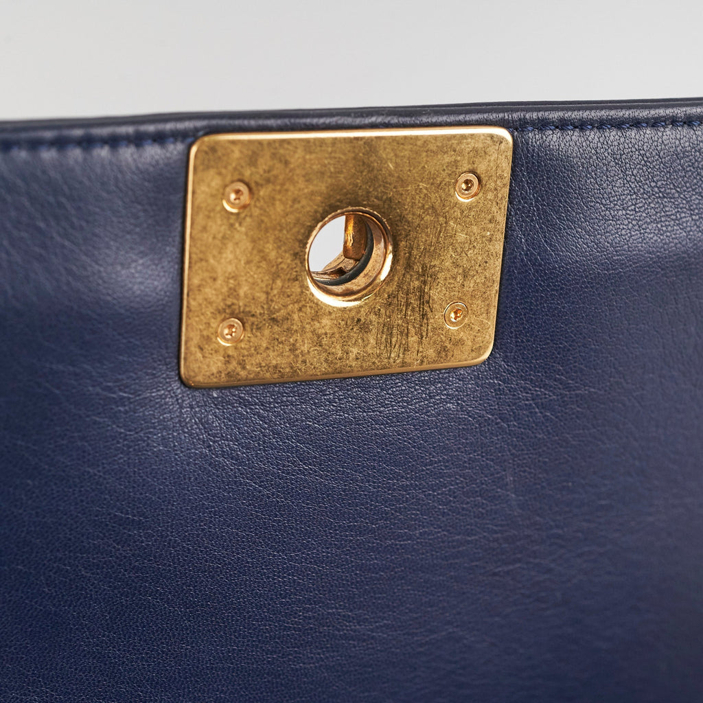 Chanel Old Medium Braided Reverso Boy Bag Navy