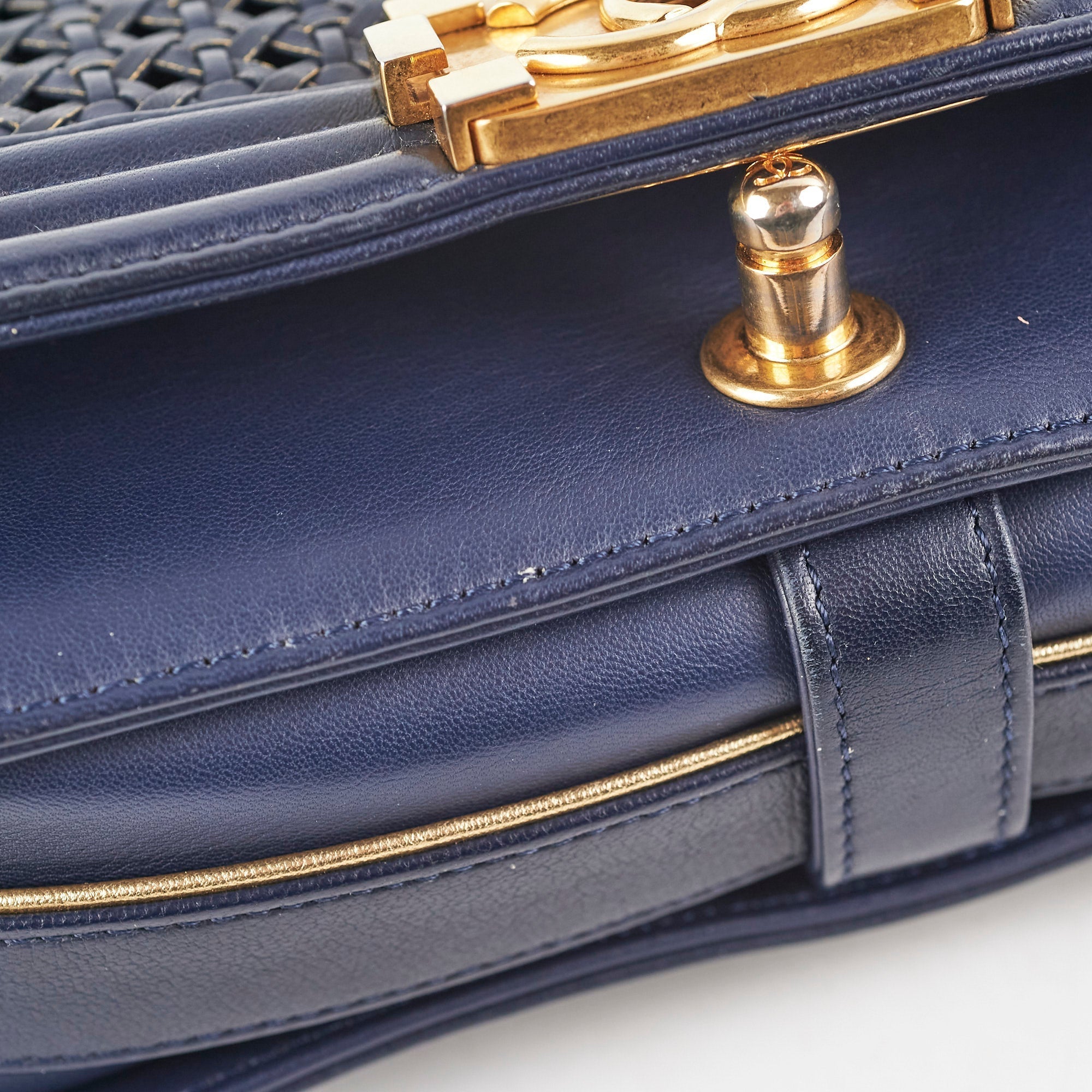 Chanel Old Medium Braided Reverso Boy Bag Navy