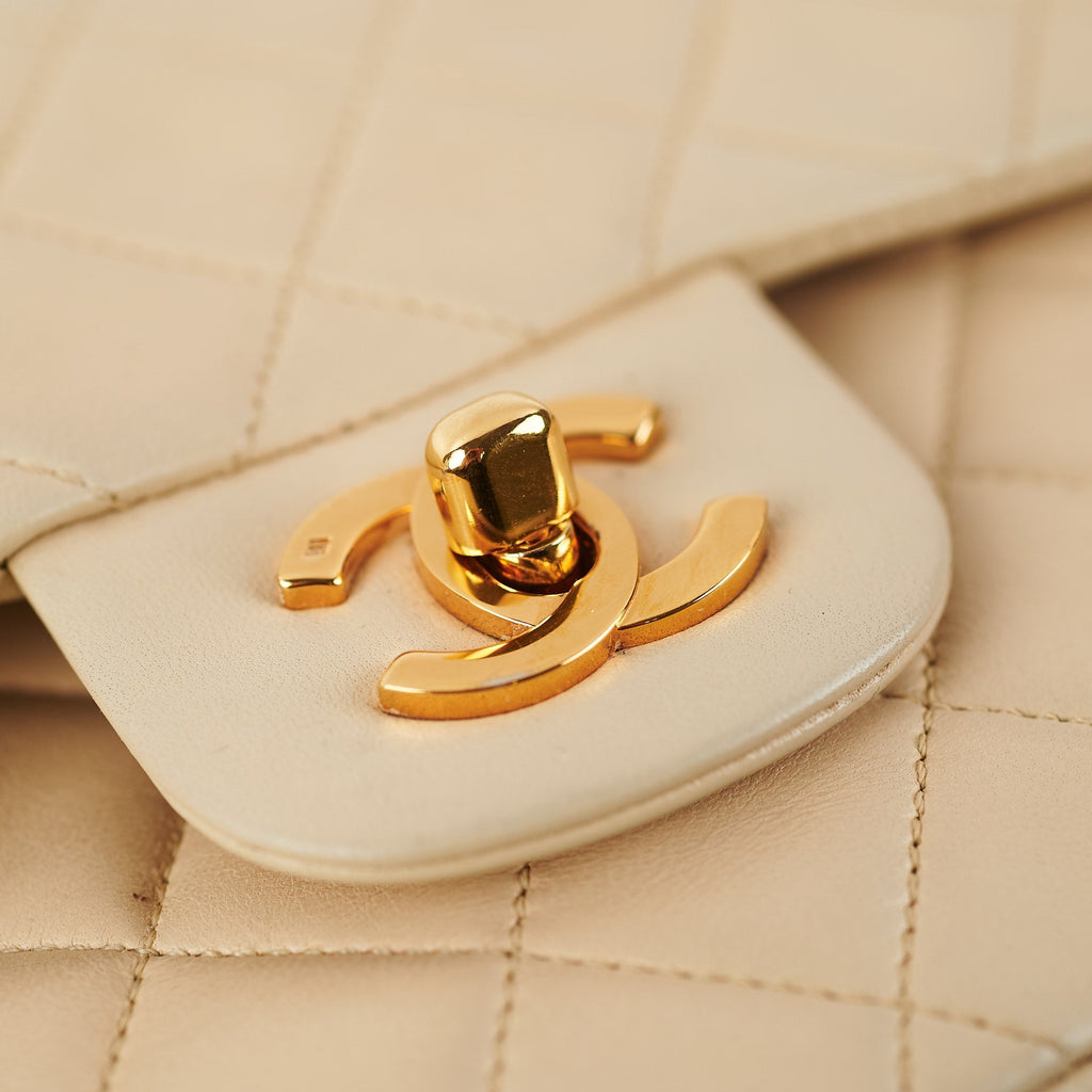 Chanel Small Vintage Double Flap Lambskin Beige