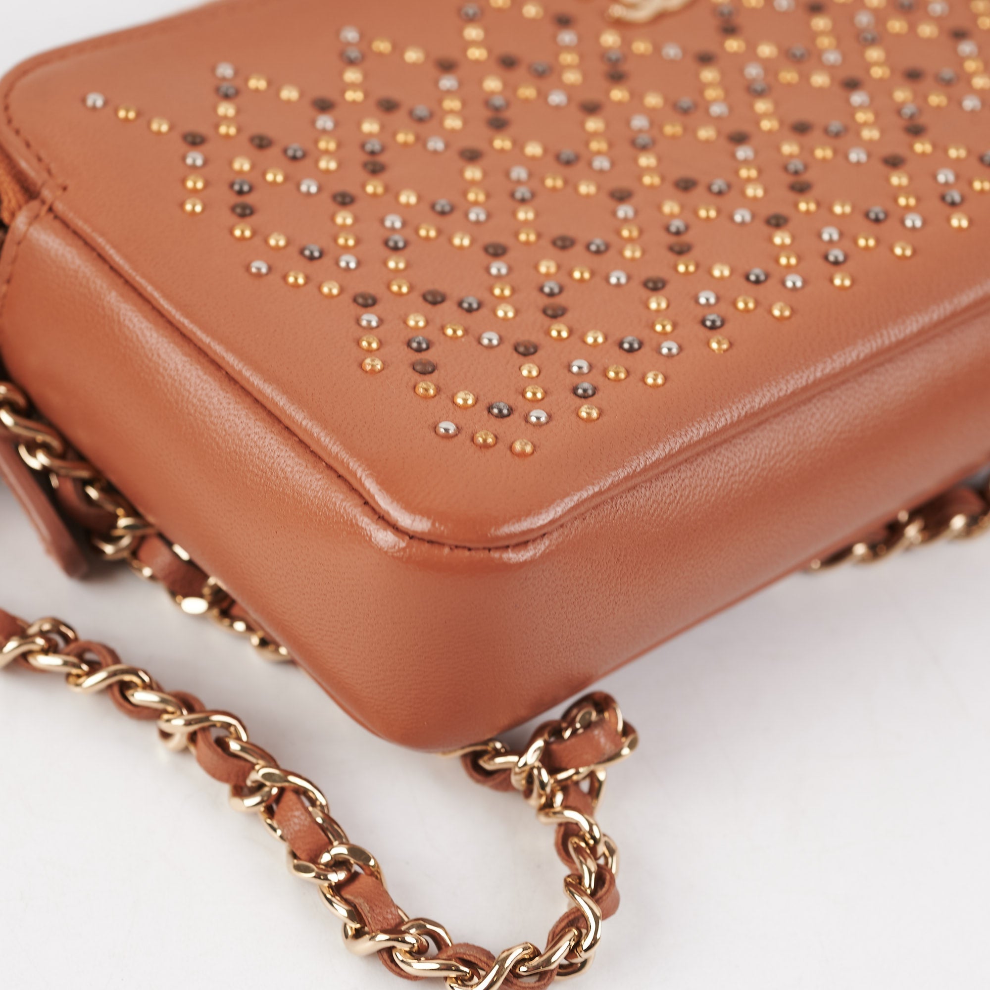 Chanel Studded Wallet on Chain Lambskin Brown