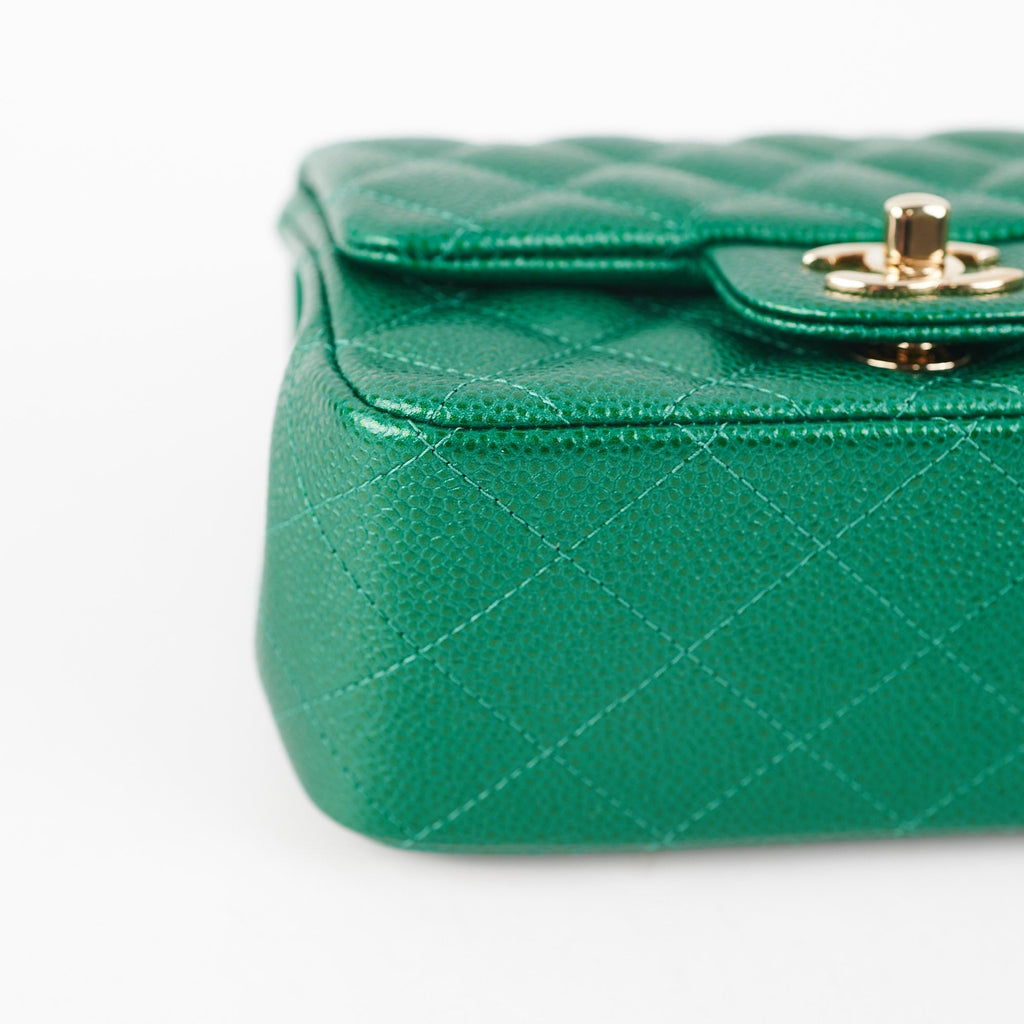 Chanel Quilted Caviar Mini Square 18S Emerald Green