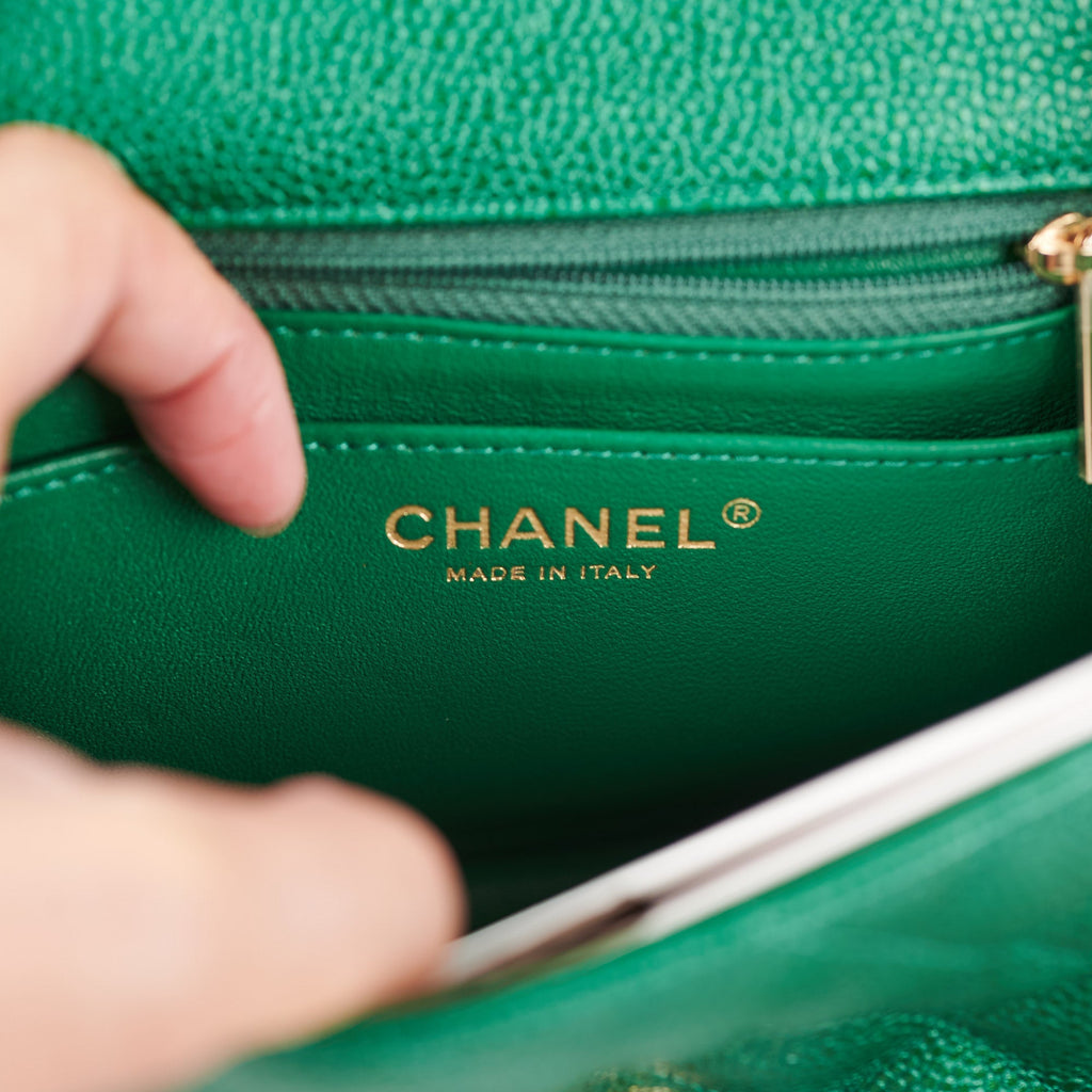 Chanel Quilted Caviar Mini Square 18S Emerald Green