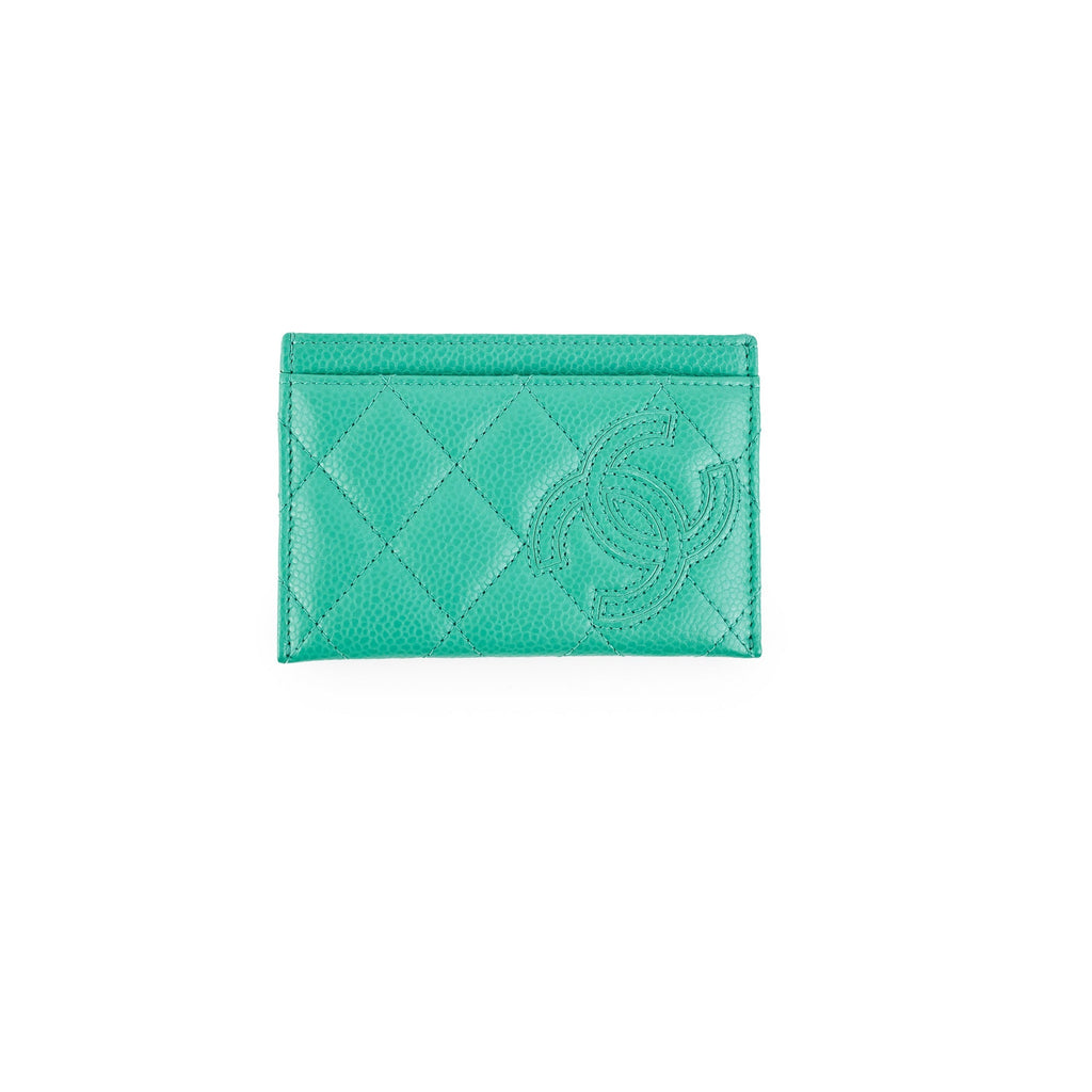 Chanel Caviar Card Holder Sea Green