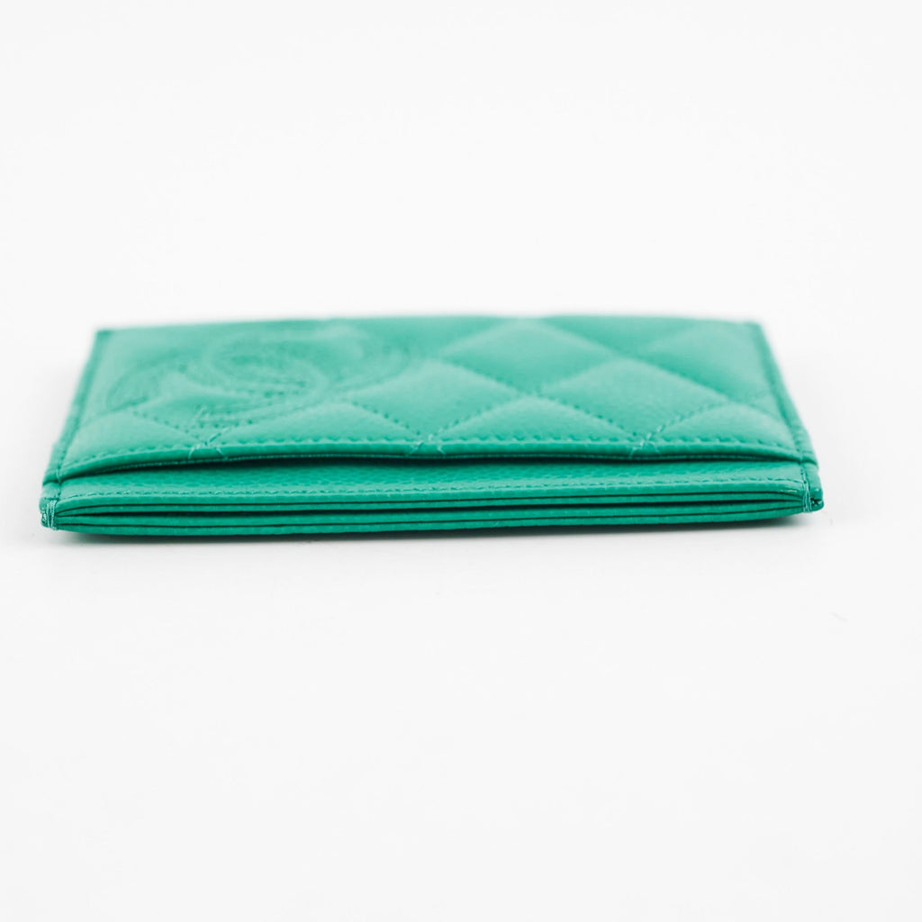 Chanel Caviar Card Holder Sea Green