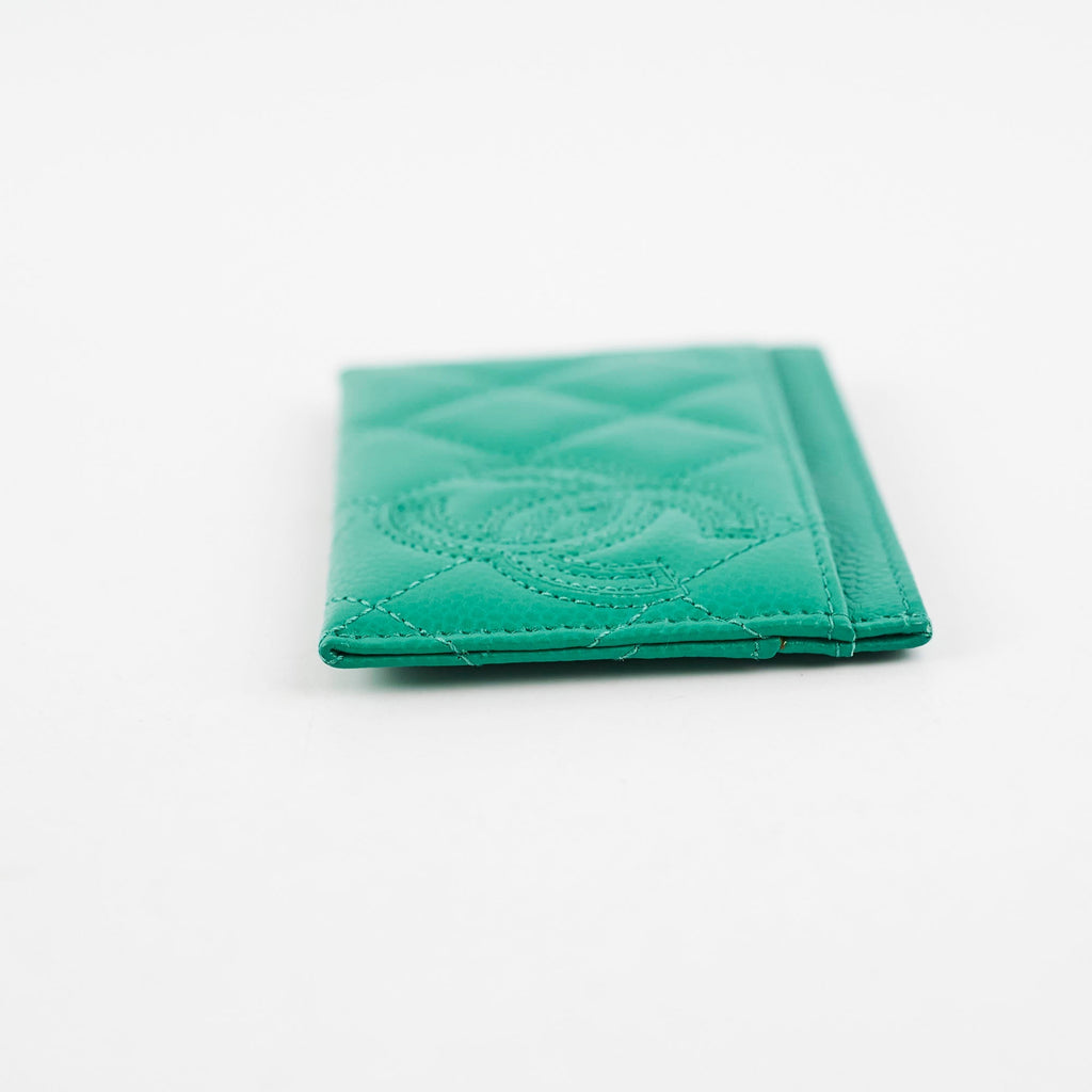 Chanel Caviar Card Holder Sea Green