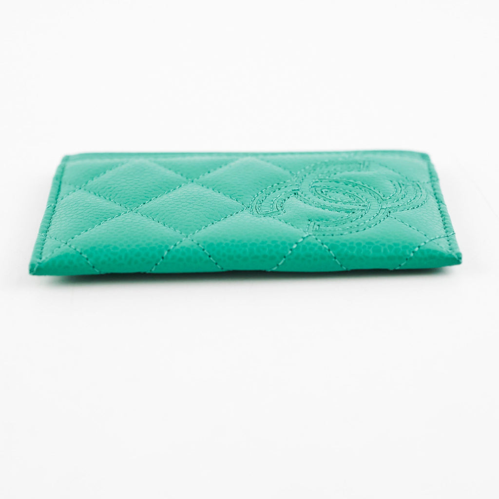 Chanel Caviar Card Holder Sea Green