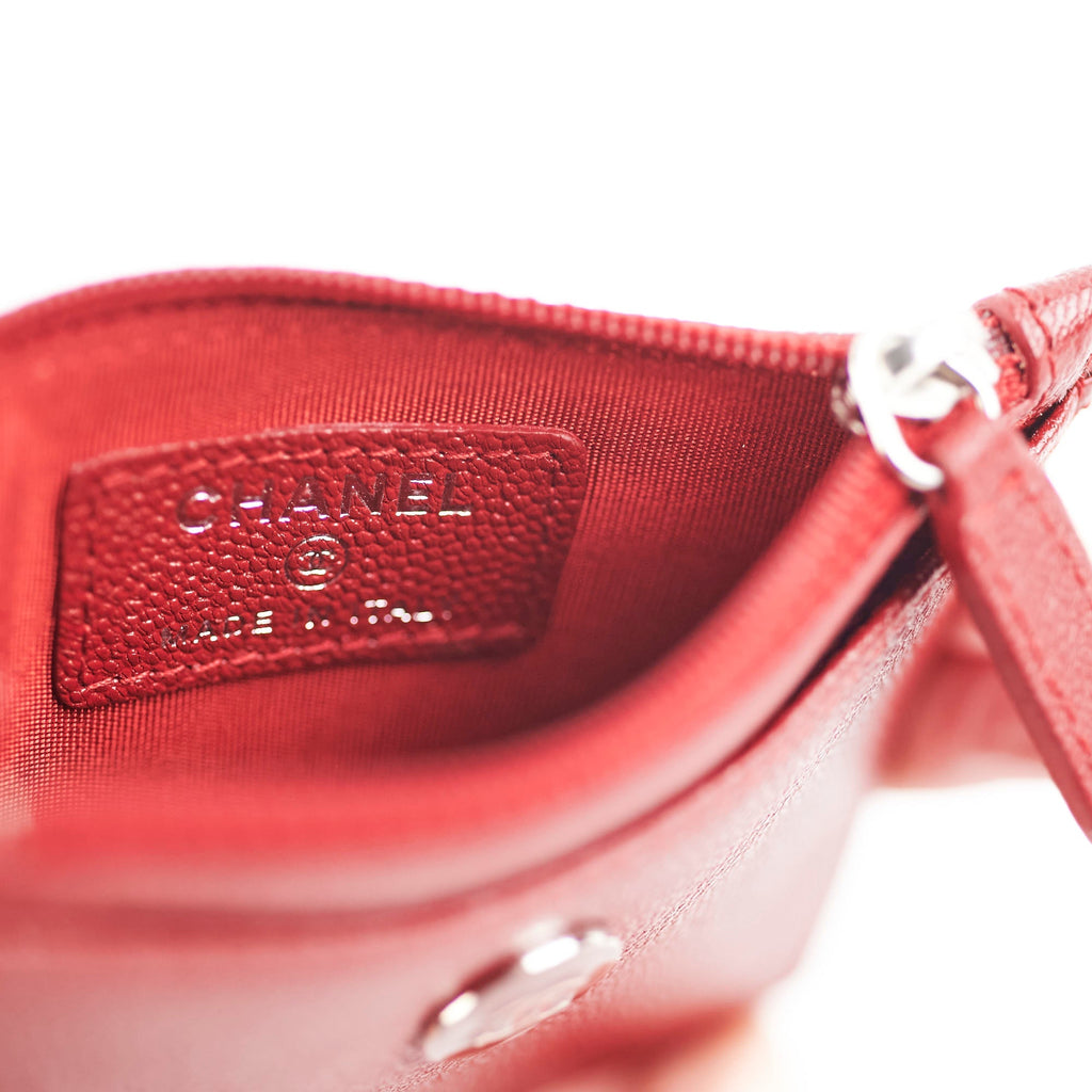 Chanel Caviar Zip Card Case Red