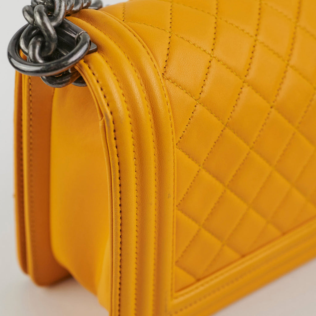 Chanel Old Medium Boy Bag Lambskin Yellow