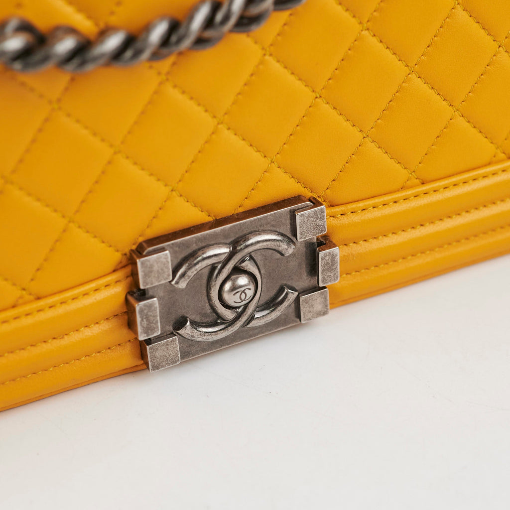 Chanel Old Medium Boy Bag Lambskin Yellow