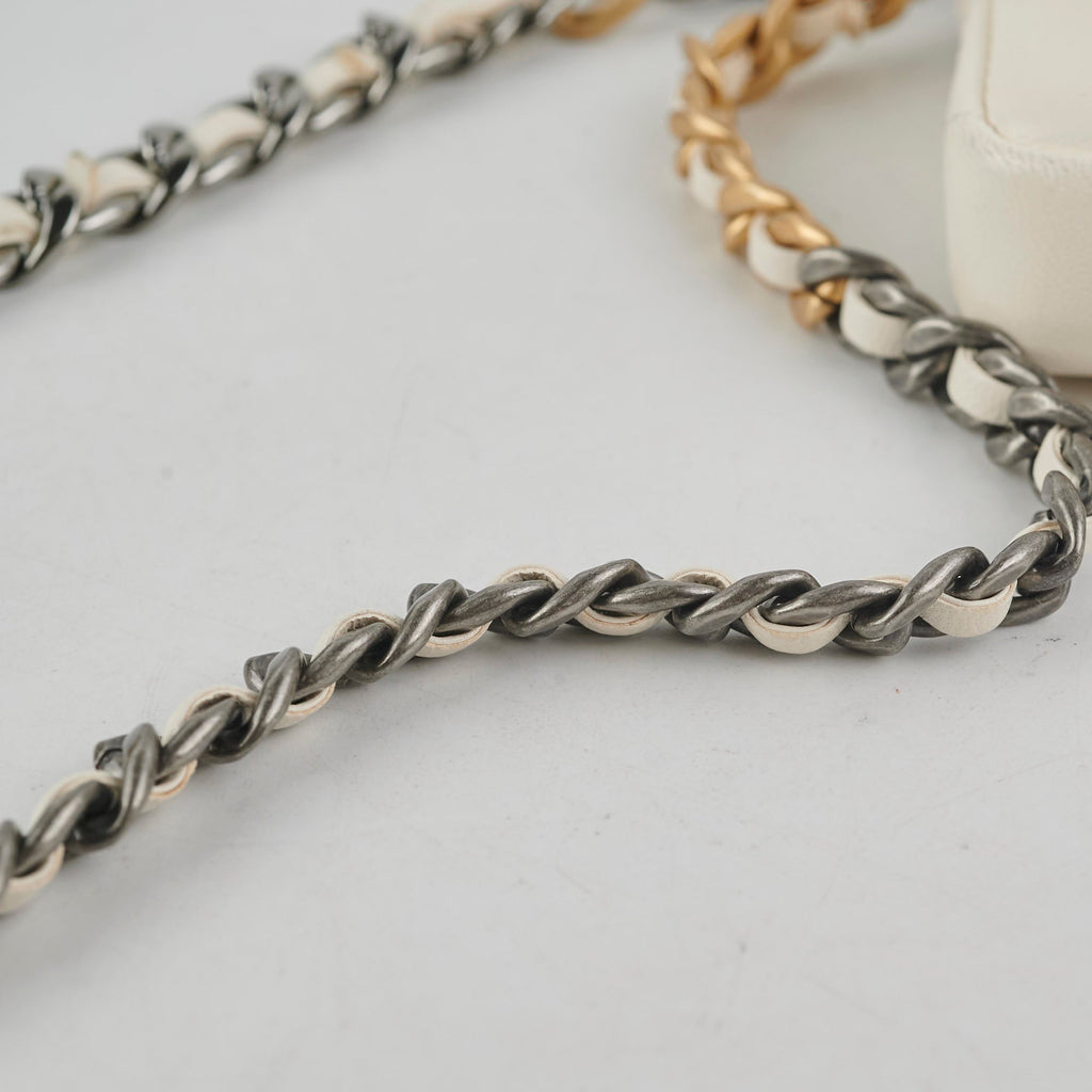 Chanel 19 Coin Purse with Chain White Goatskin