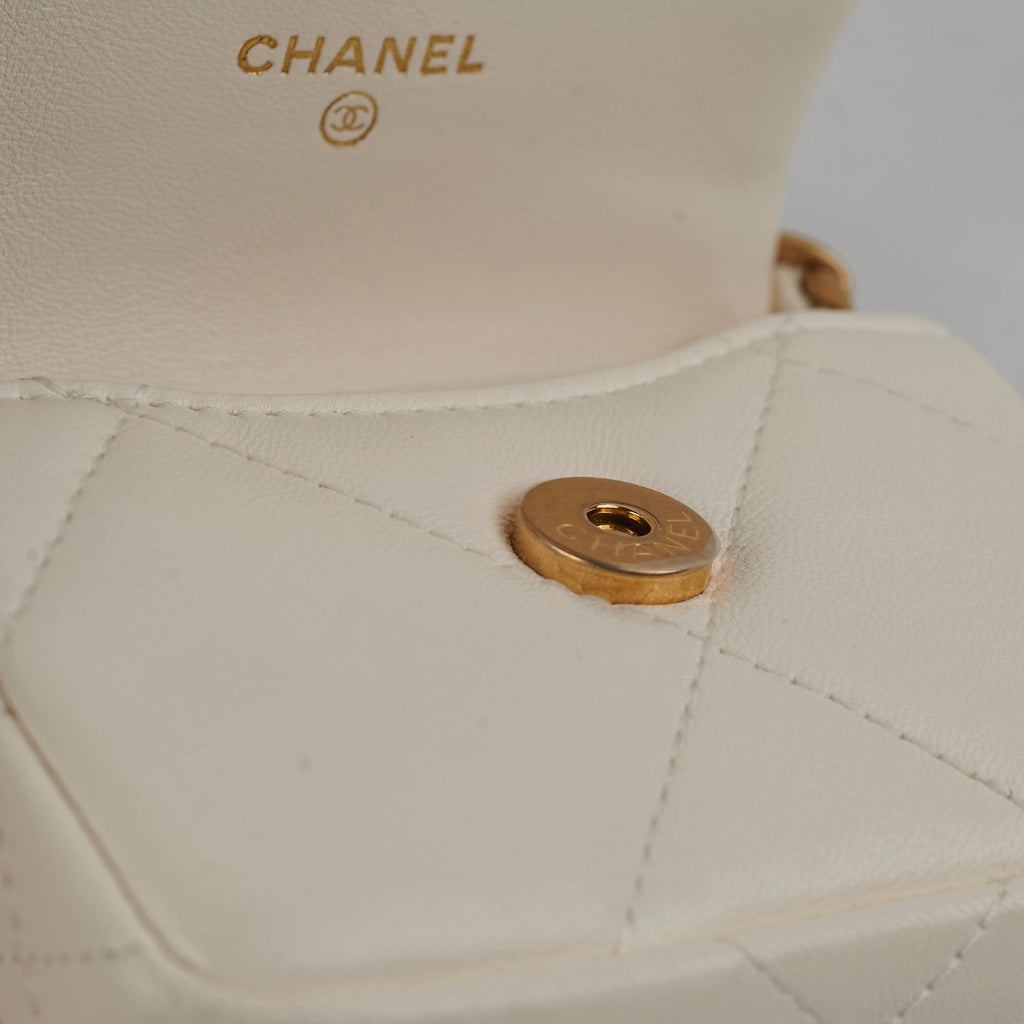 Chanel 19 Coin Purse with Chain White Goatskin