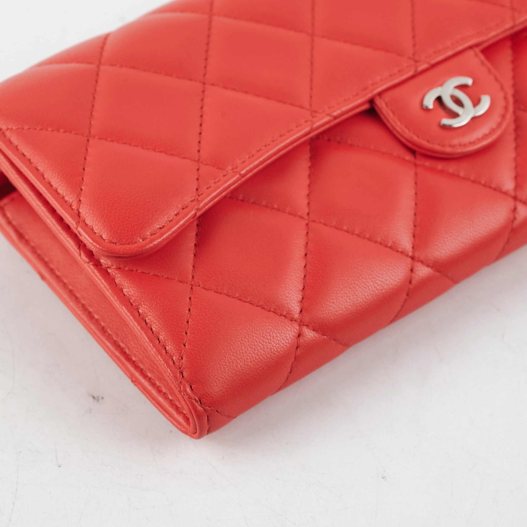 Chanel Lambskin Long Wallet Red