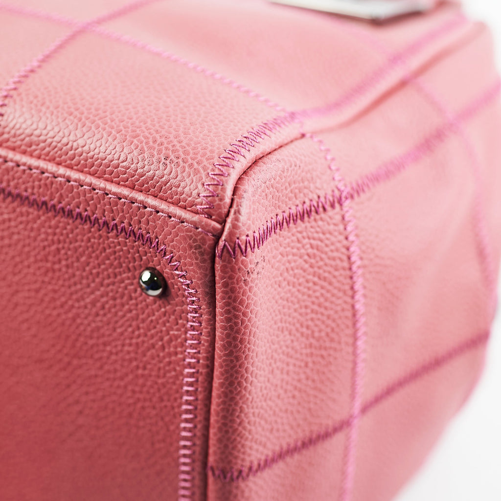 Chanel Caviar Square Stitch Bowler Bag Pink