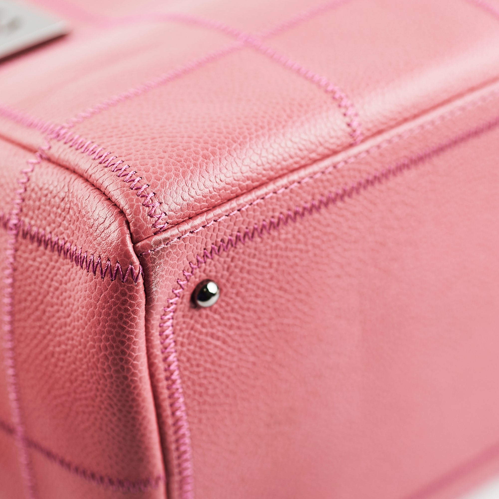 Chanel Caviar Square Stitch Bowler Bag Pink