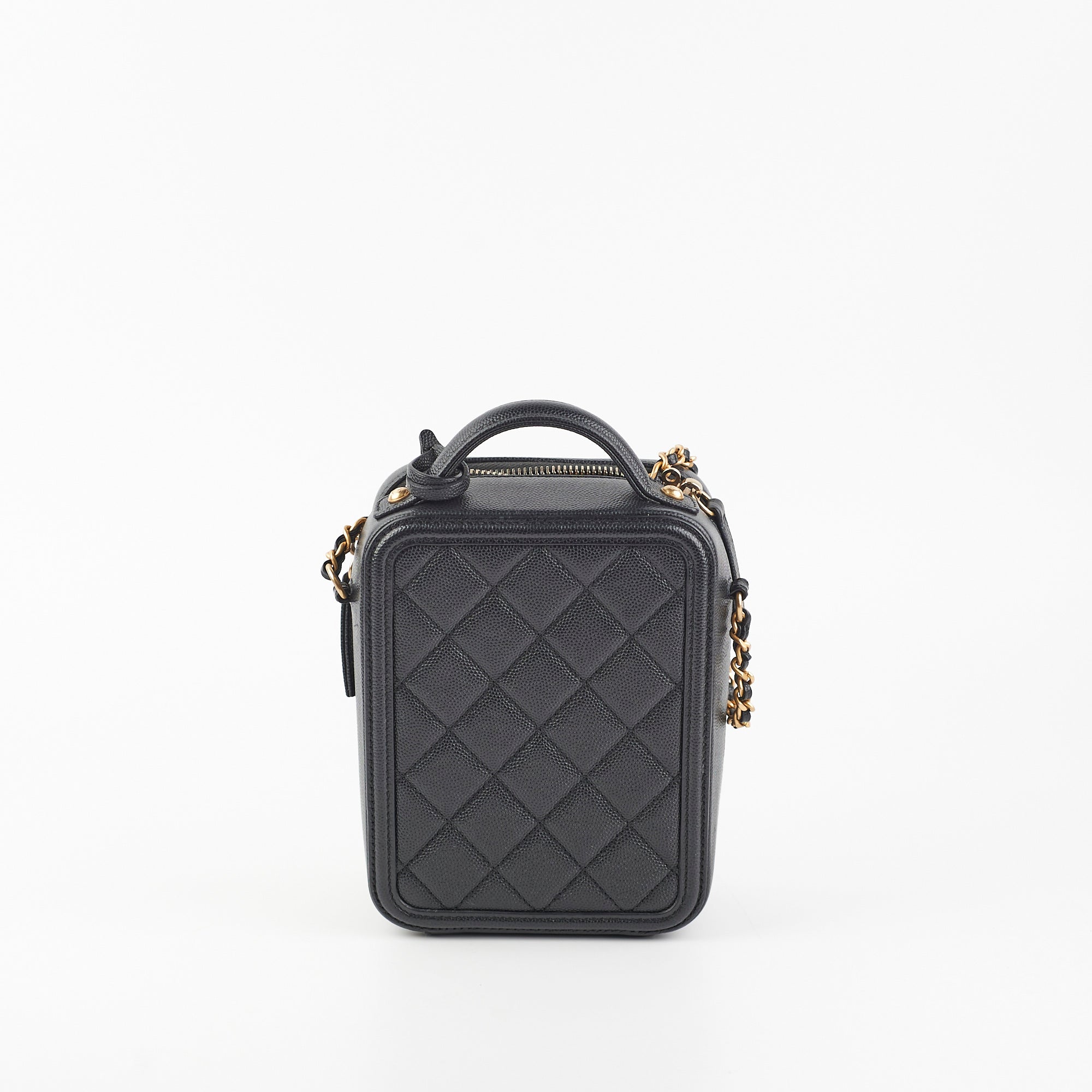 Chanel Caviar CC Filigree Vertical Vanity Case Bag Black
