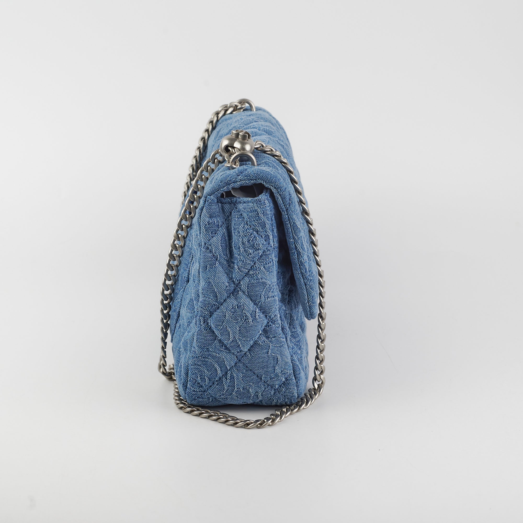 ITEM 25 - Chanel Denim Quilted Camelia Small Medium Flap