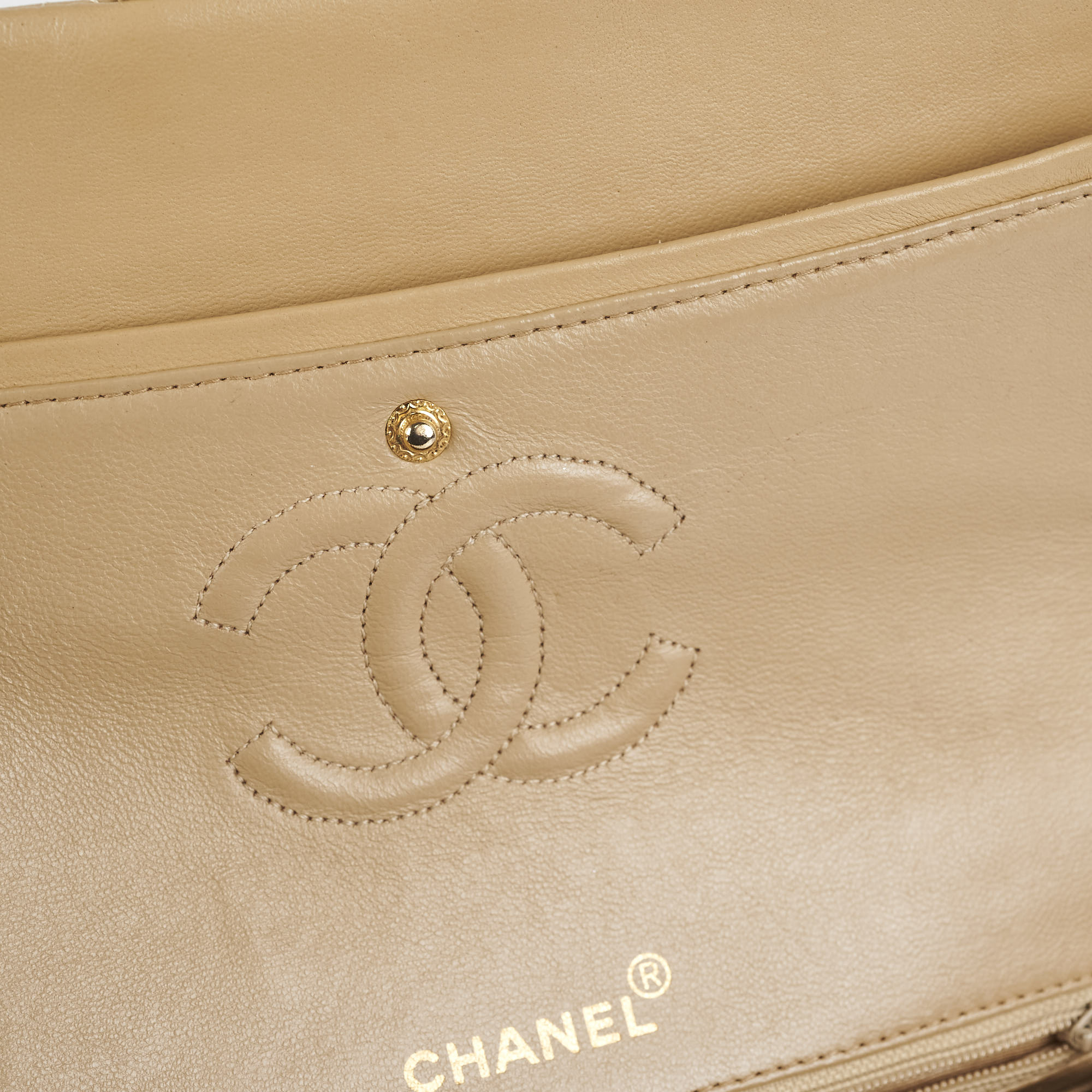 Chanel Vintage Square Double Flap Beige Lambskin - Series 1