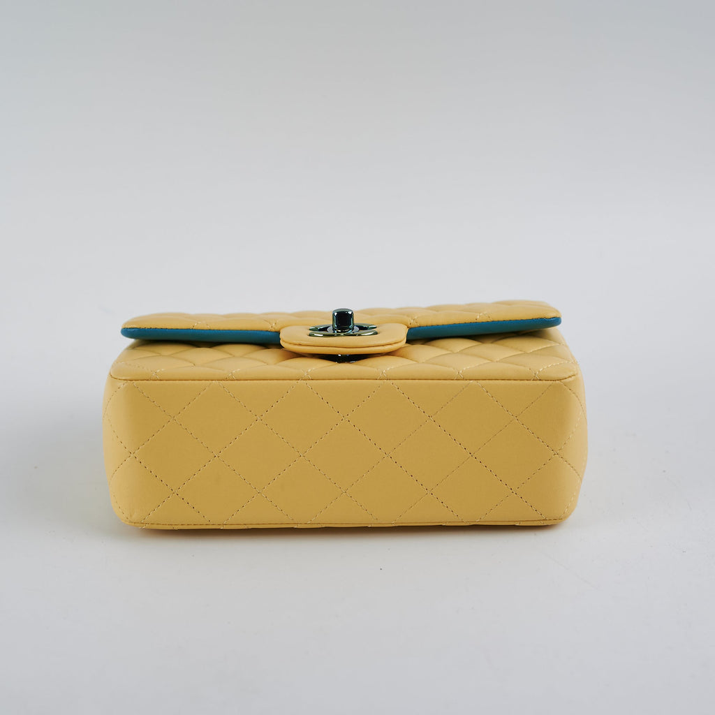 Chanel 21P Mini Rectangular Lambskin Flap Yellow/Blue