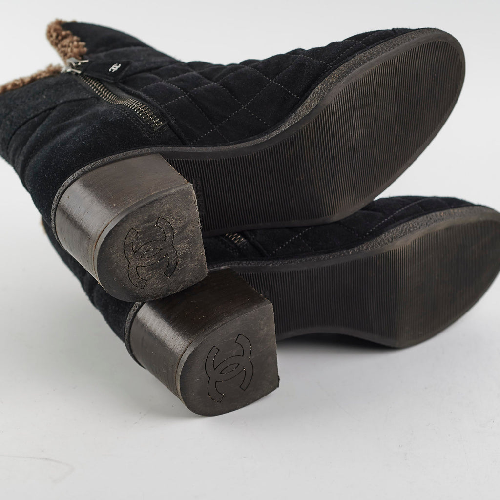 Chanel Suede Black Boots Size 35.5