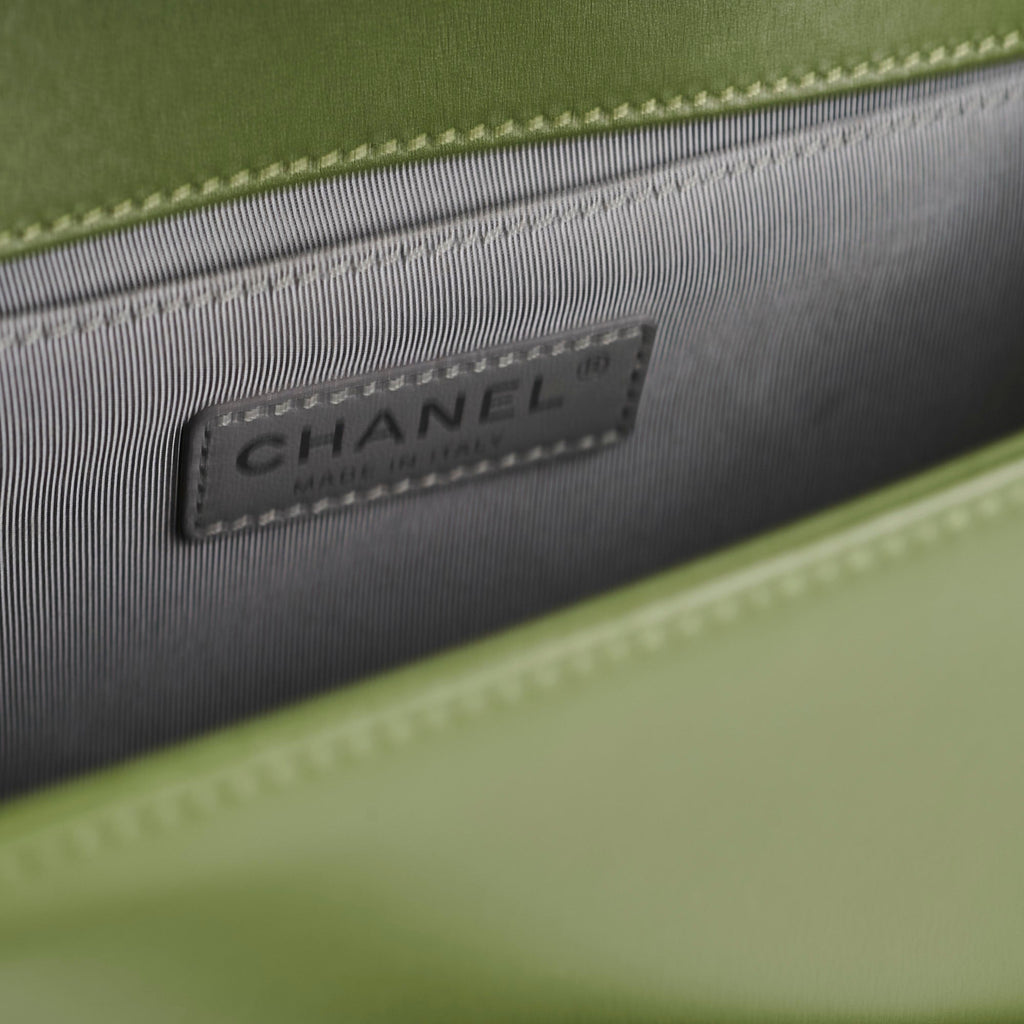 Chanel Old Medium Boy Lambskin Oilve Green