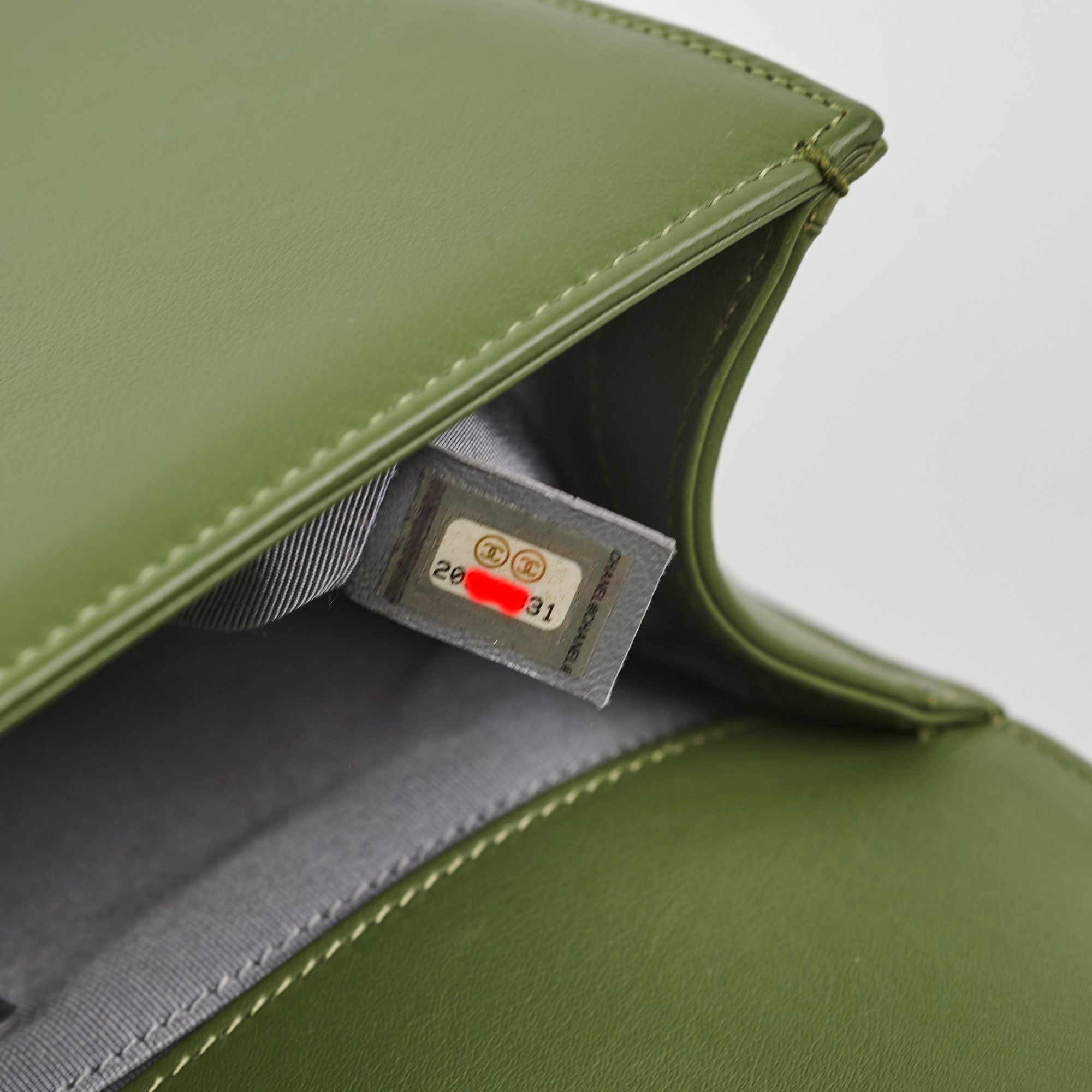 Chanel Old Medium Boy Lambskin Oilve Green