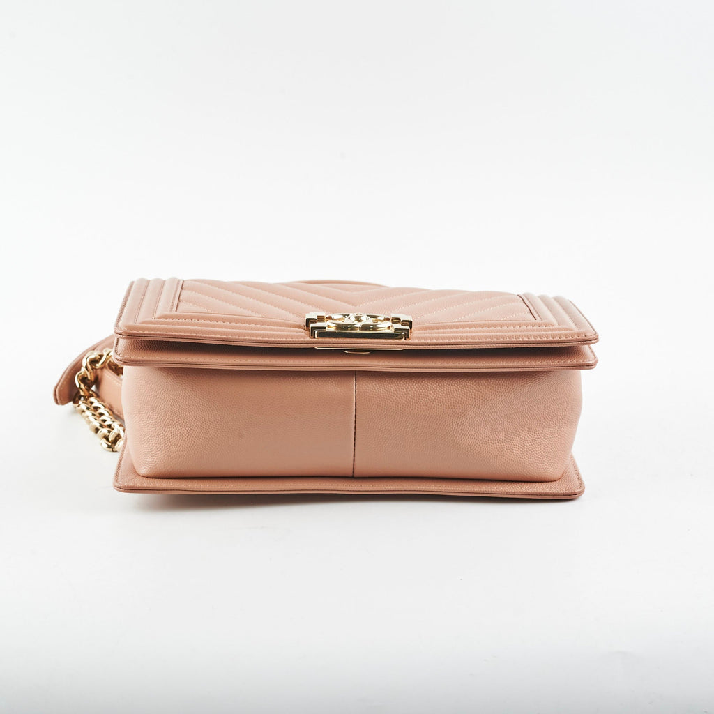 Chanel Old Medium Boy Chevron Caviar Beige- Series 25
