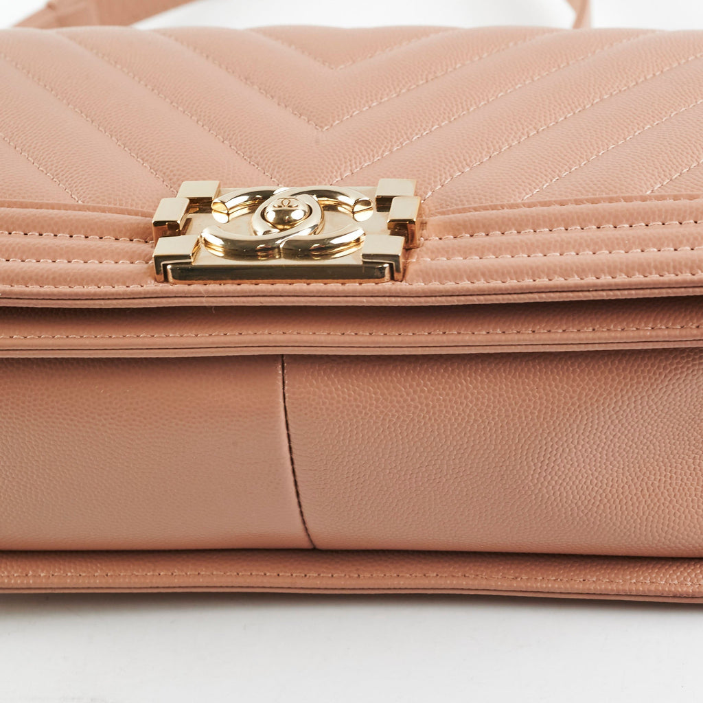 Chanel Old Medium Boy Chevron Caviar Beige- Series 25