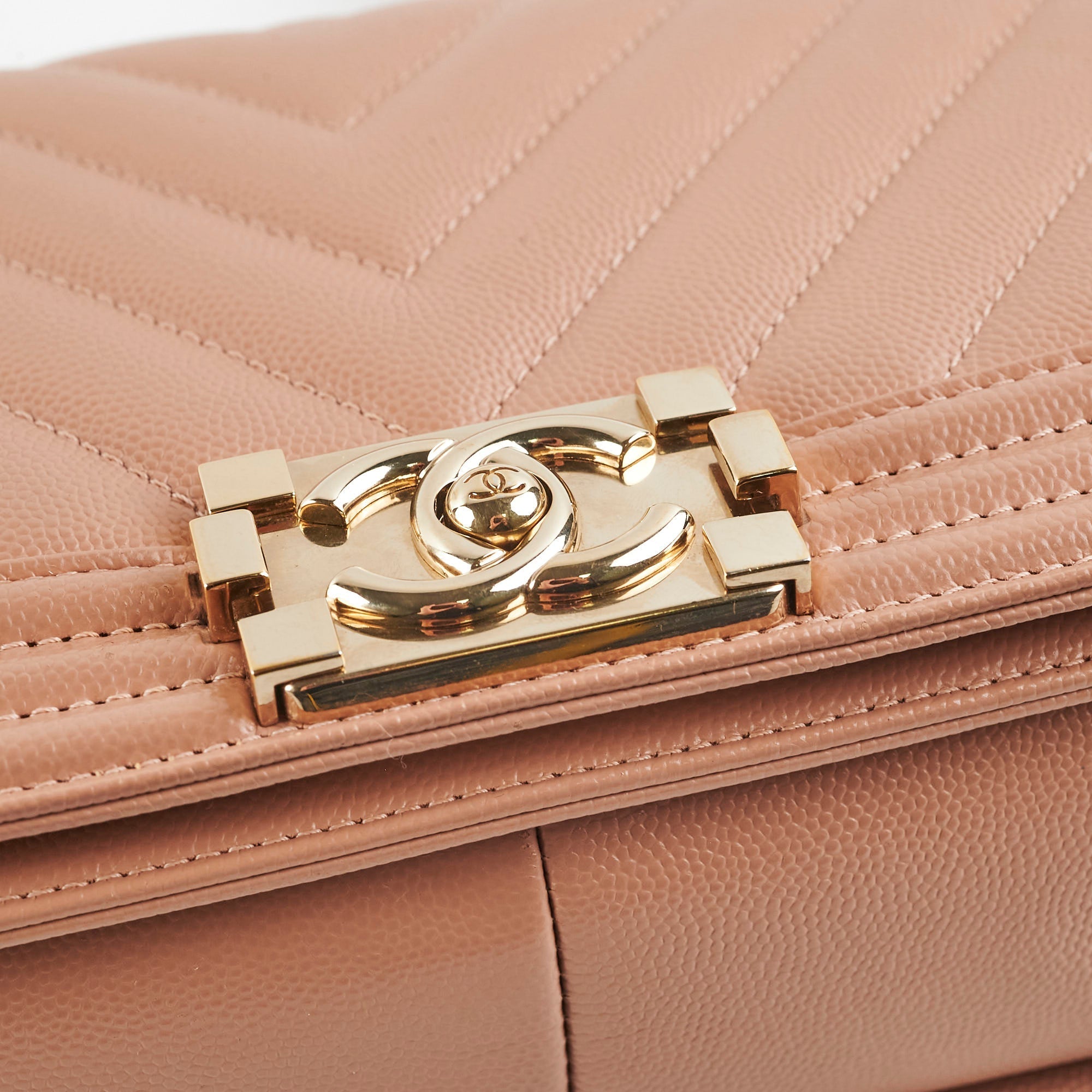 Chanel Old Medium Boy Chevron Caviar Beige- Series 25