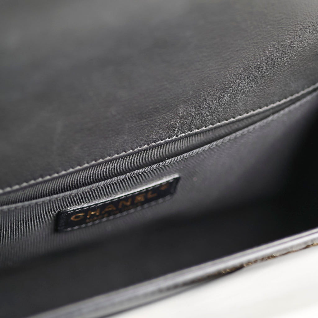 Chanel Old Medium Boy Bag Black Patent
