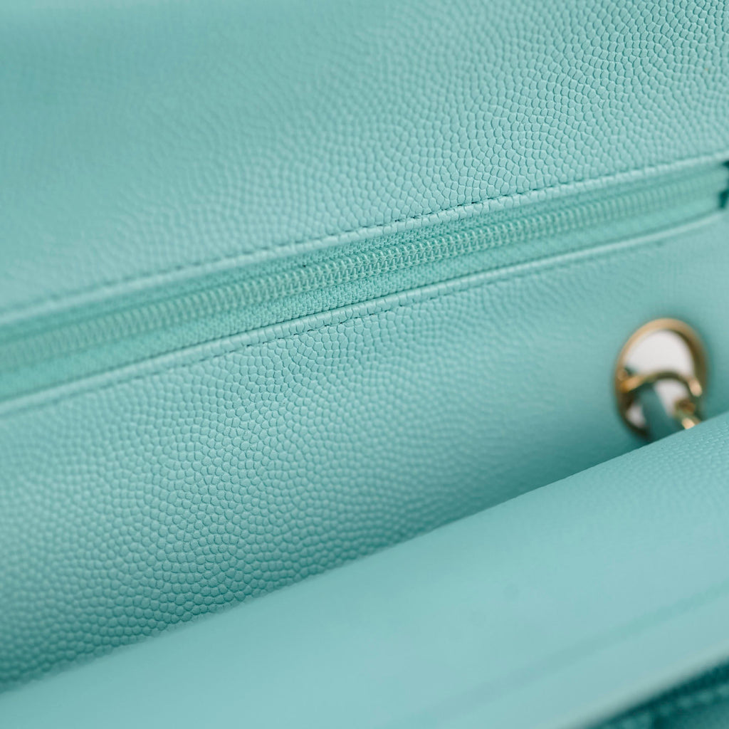 Chanel Small Classic Double Flap Bag Caviar Tiffany Blue 2019
