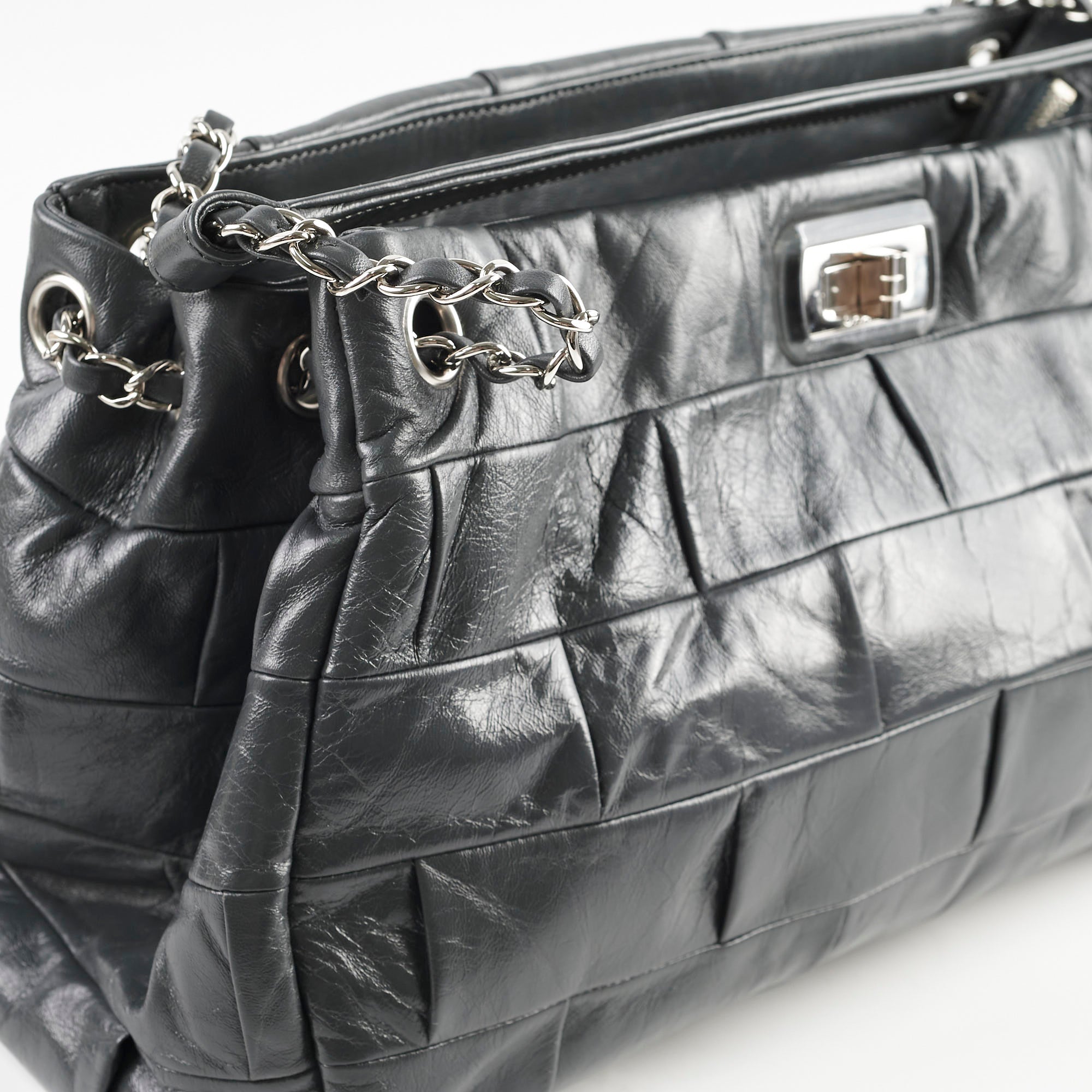 Chanel Igloo Accordian Tote Lambskin Dark Grey