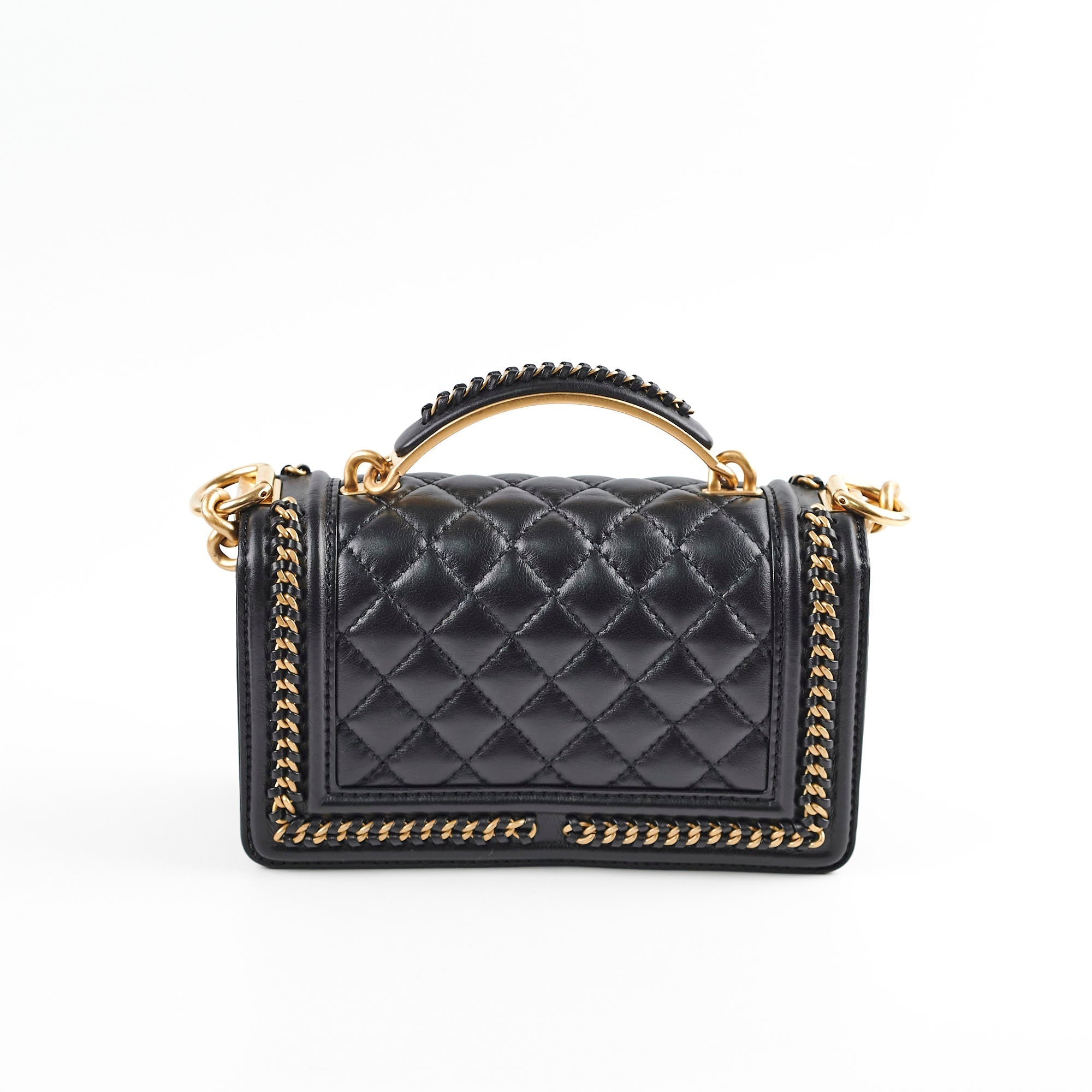 Chanel Boy Top Handle Small Black Lambskin Microchip
