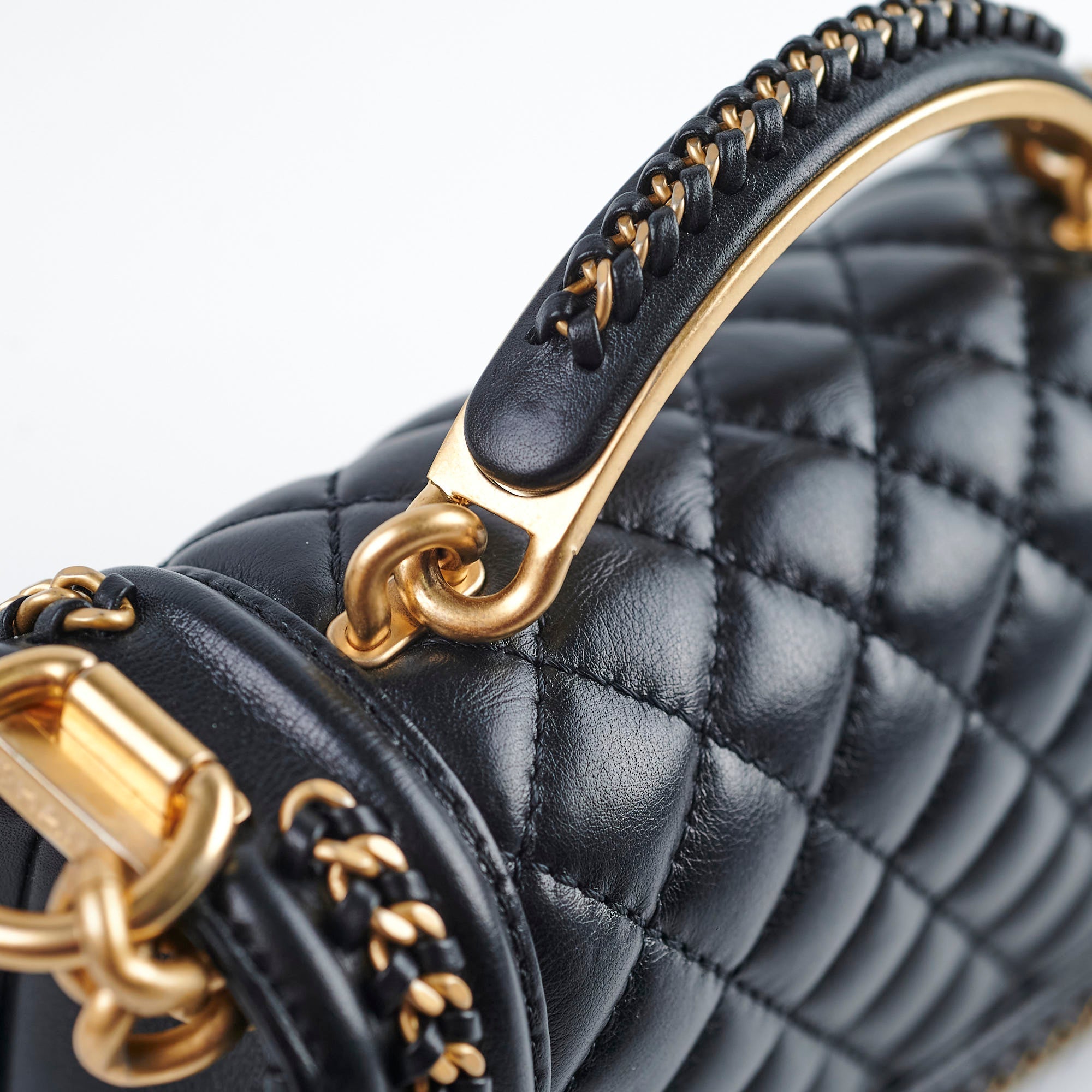 Chanel Boy Top Handle Small Black Lambskin Microchip
