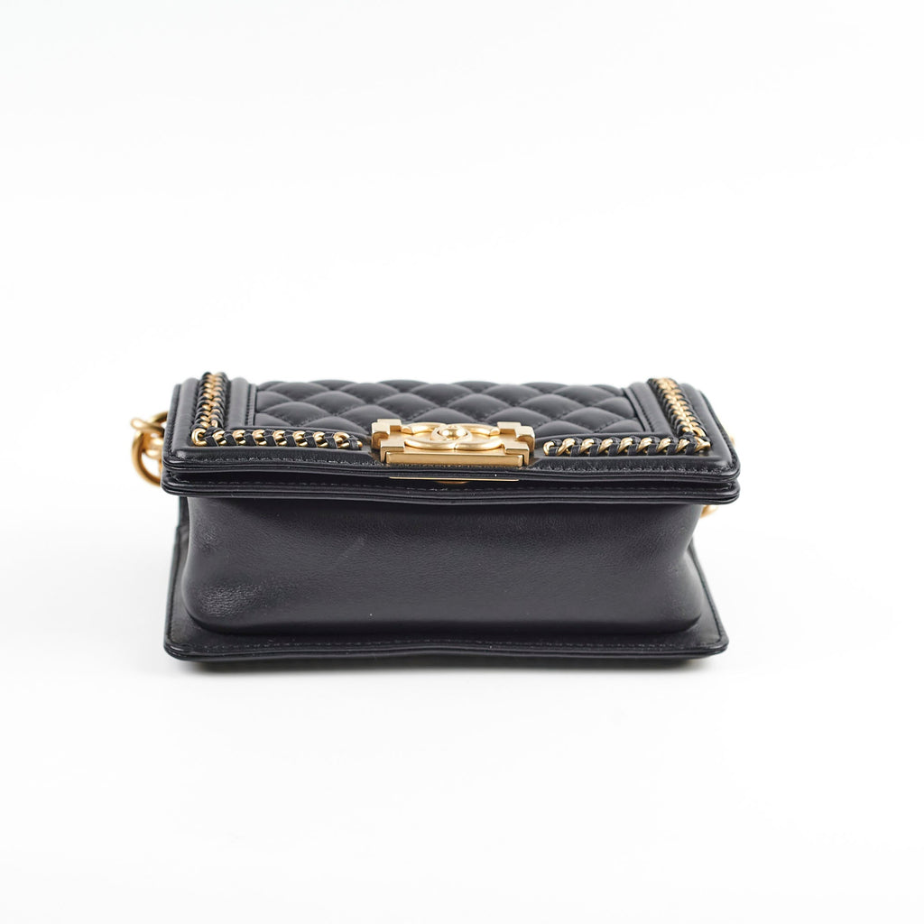 Chanel Boy Top Handle Small Black Lambskin Microchip