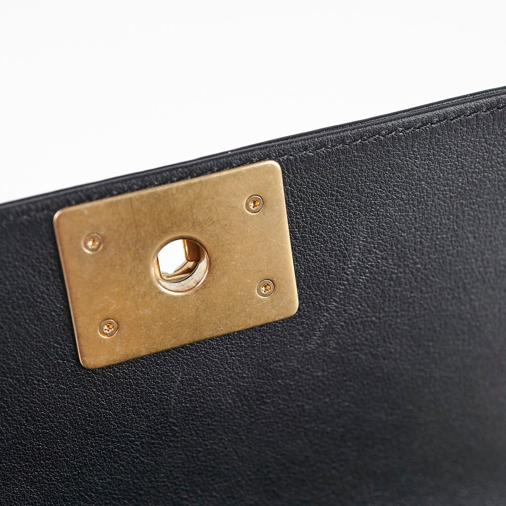Chanel Boy Top Handle Small Black Lambskin Microchip