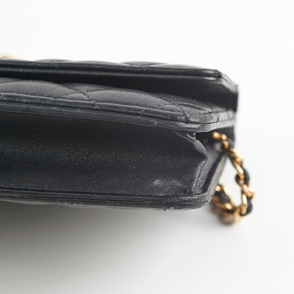Chanel Lambskin Black Wallet On Chain WOC Gold