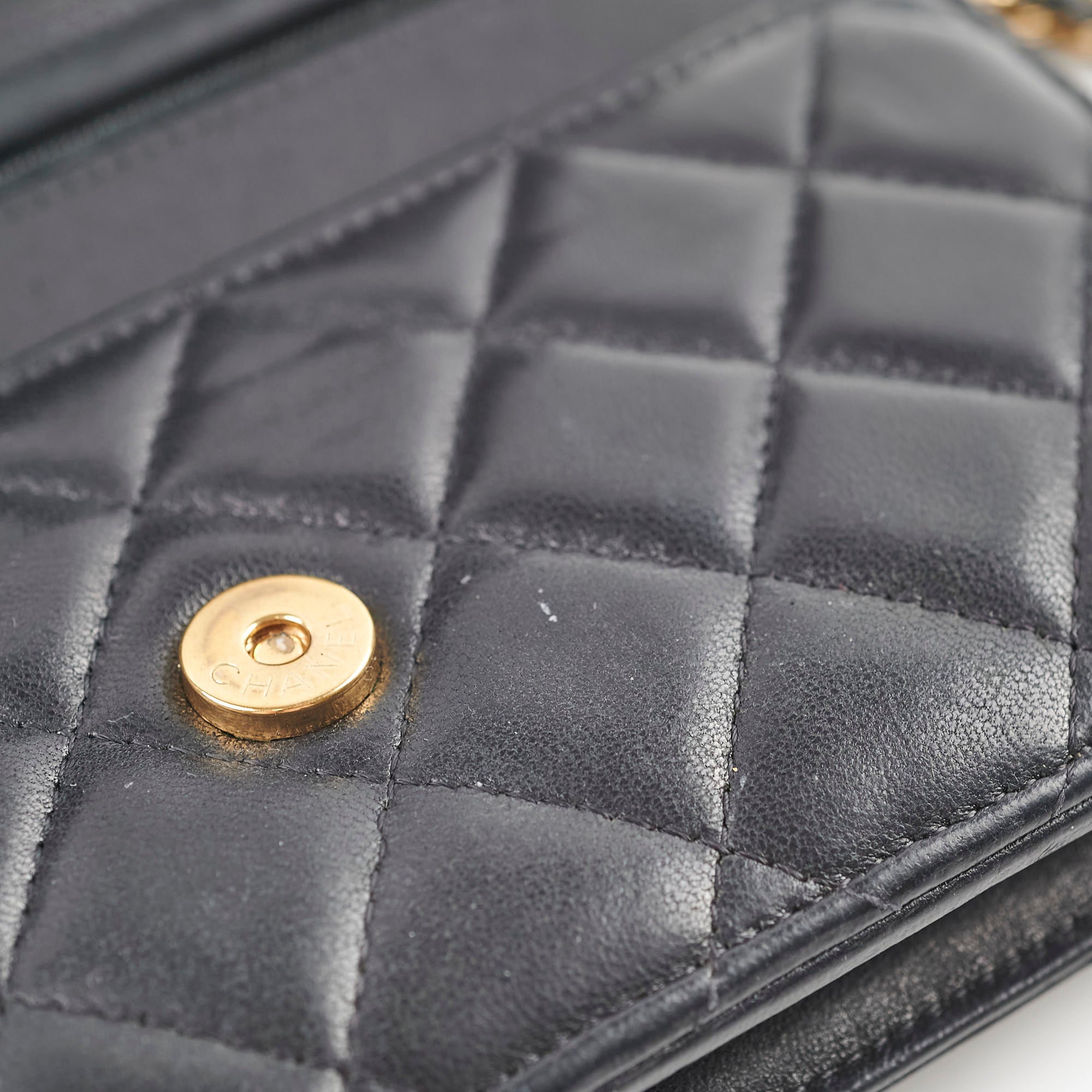 Chanel Lambskin Black Wallet On Chain WOC Gold