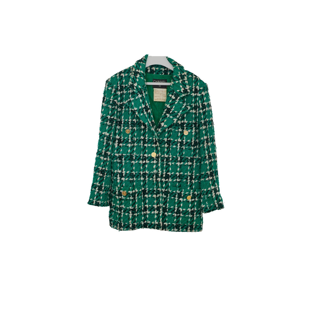 Chanel Green Tweed Jacket and Skirt Set Size 40