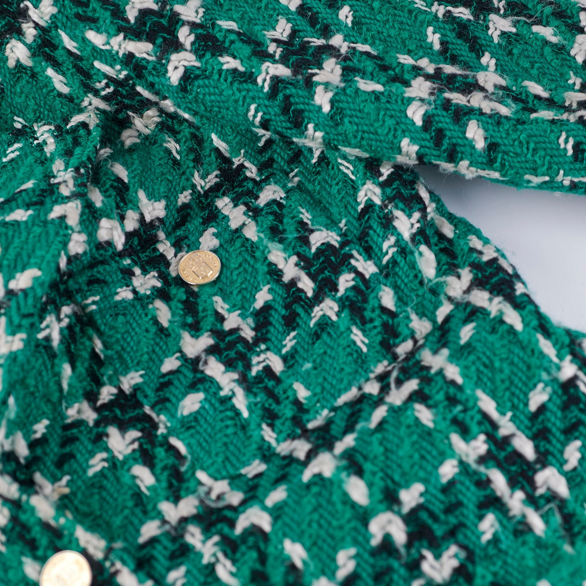 Chanel Green Tweed Jacket and Skirt Set Size 40