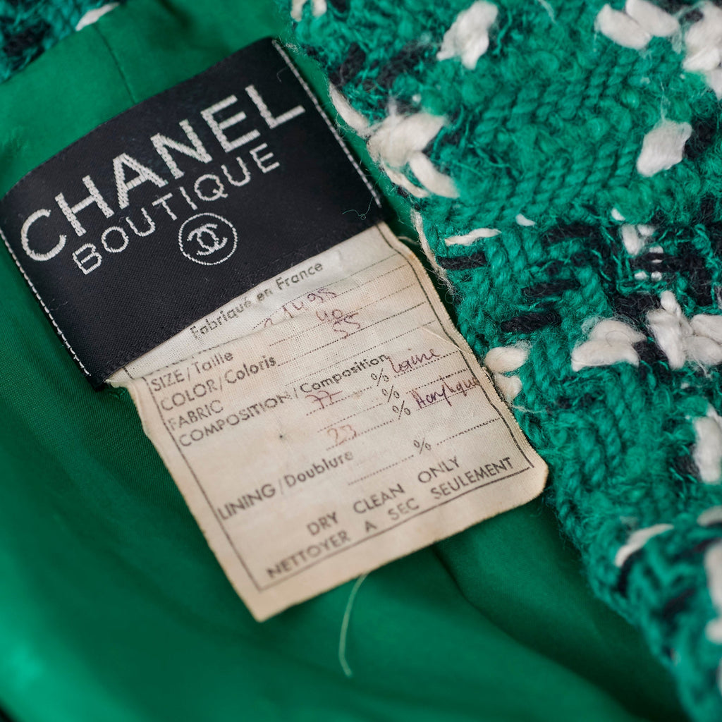 Chanel Green Tweed Jacket and Skirt Set Size 40