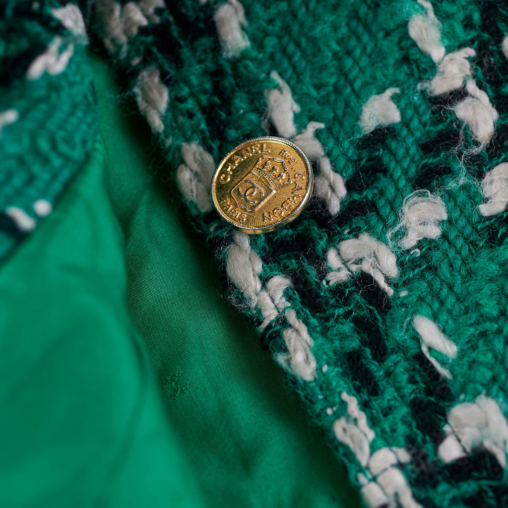 Chanel Green Tweed Jacket and Skirt Set Size 40
