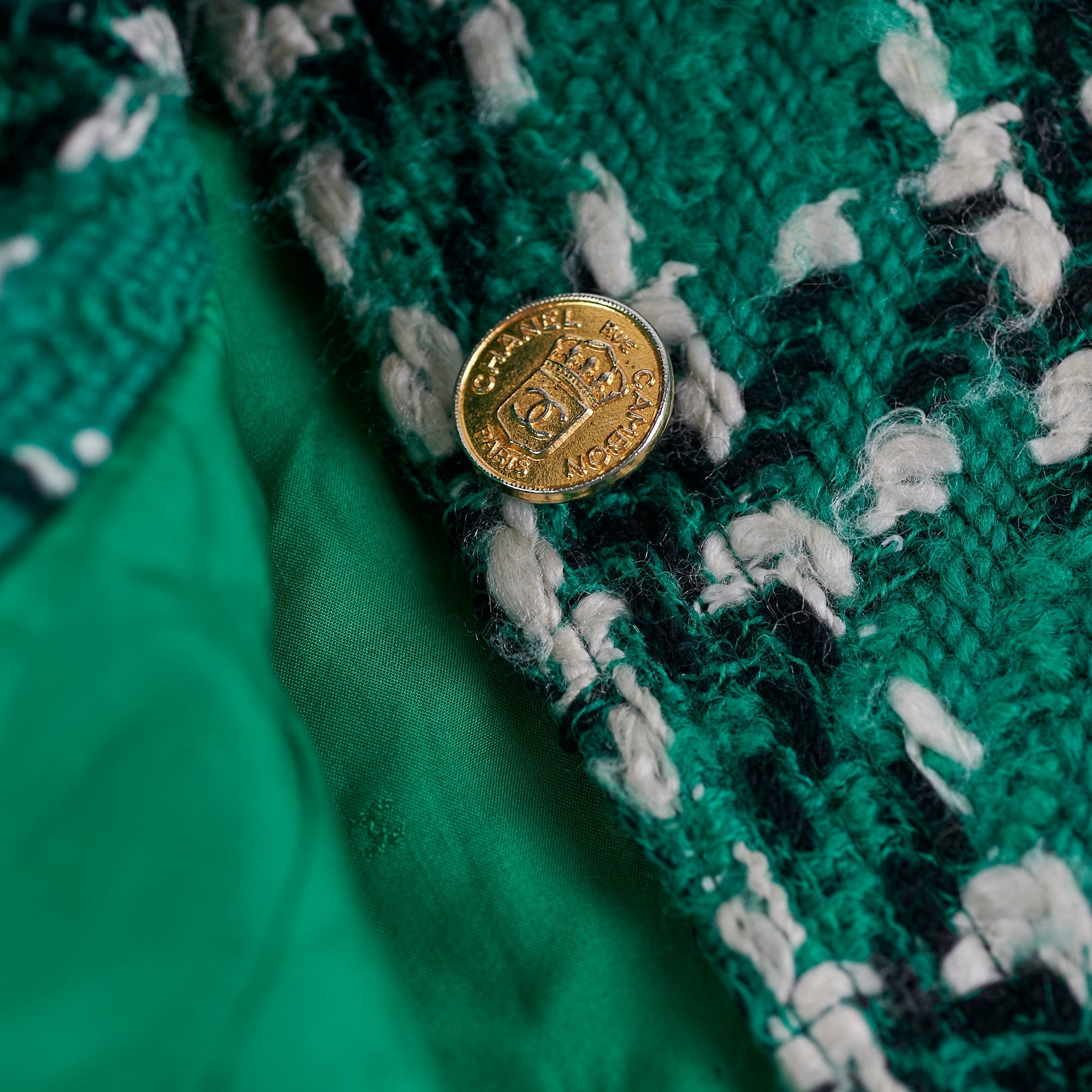 Chanel Green Tweed Jacket and Skirt Set Size 40