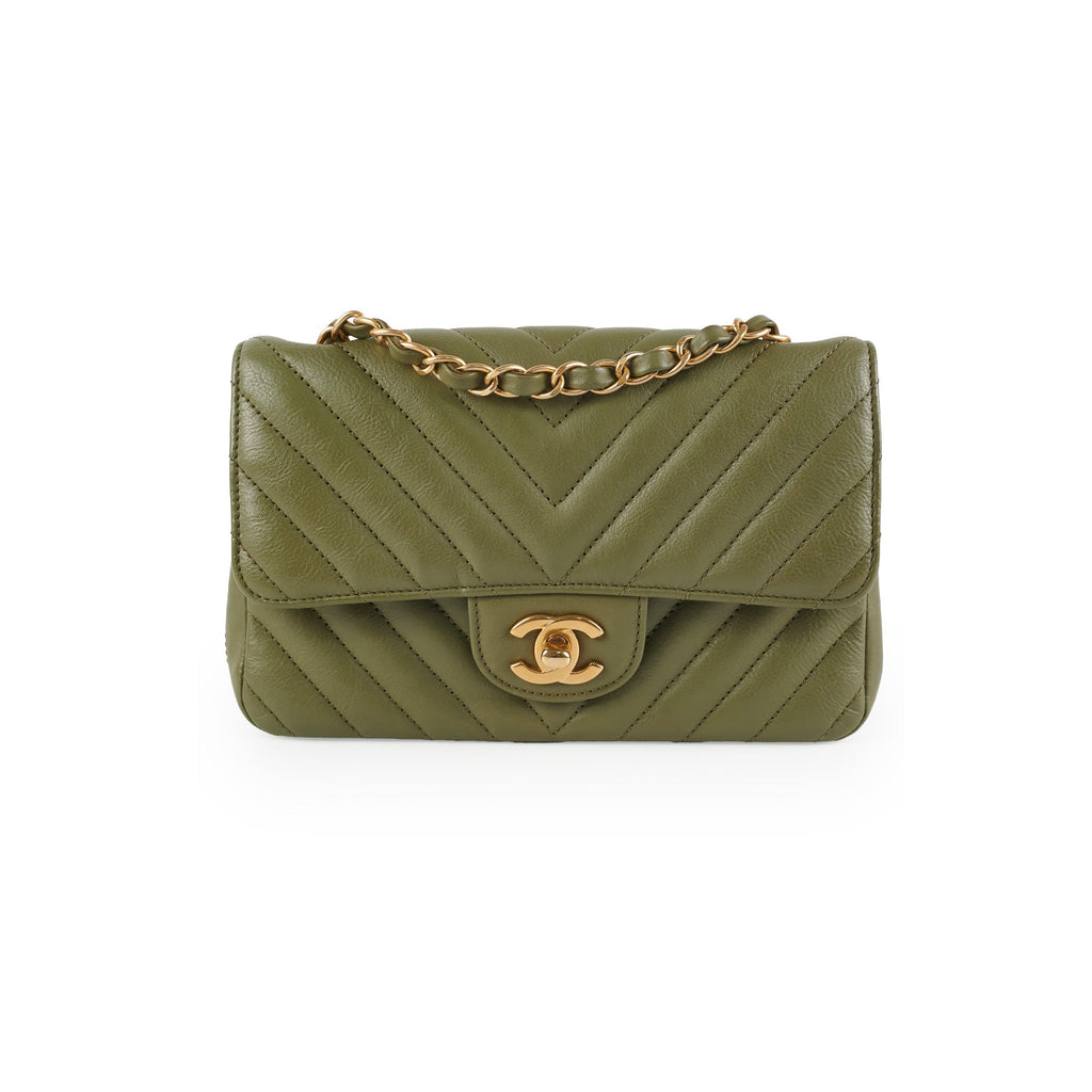 ITEM 27 - Chanel Mini Rectangular Cuba Chevron Bag Khaki