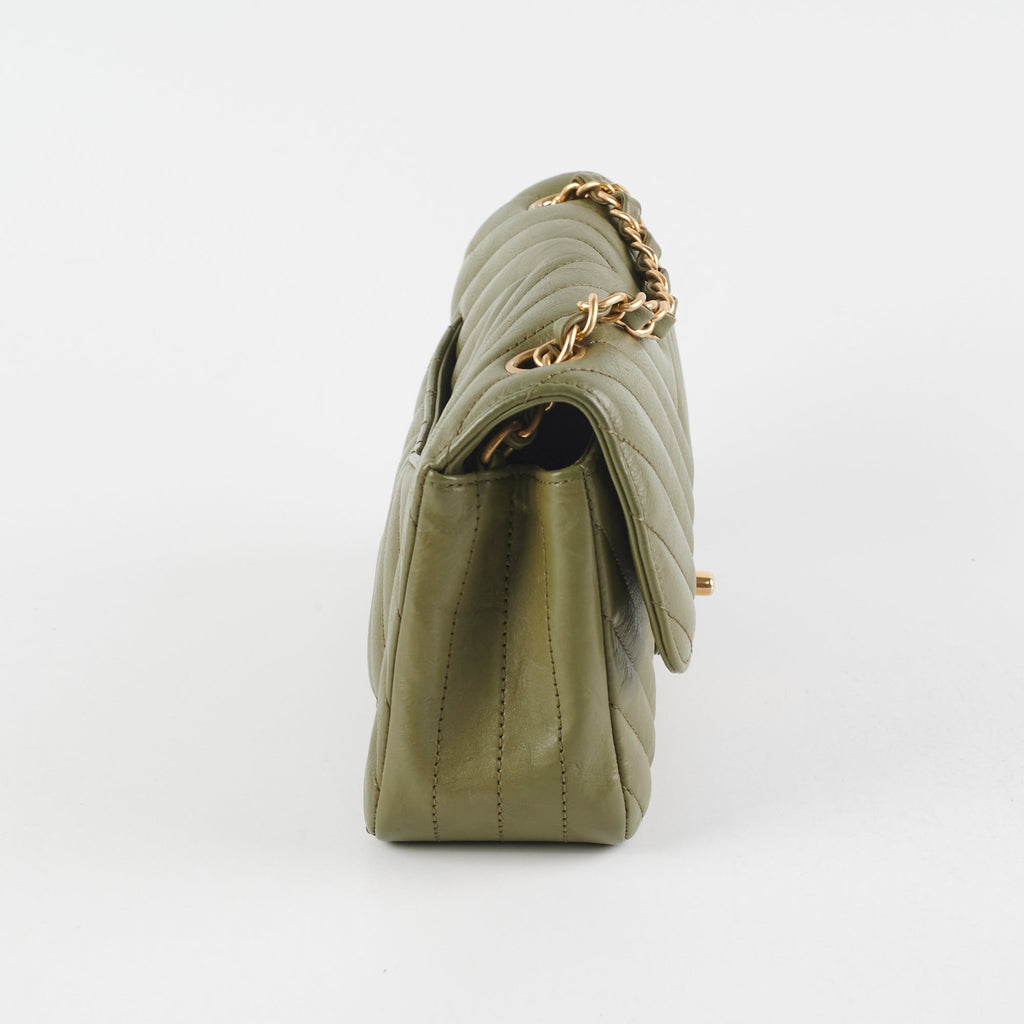 ITEM 27 - Chanel Mini Rectangular Cuba Chevron Bag Khaki