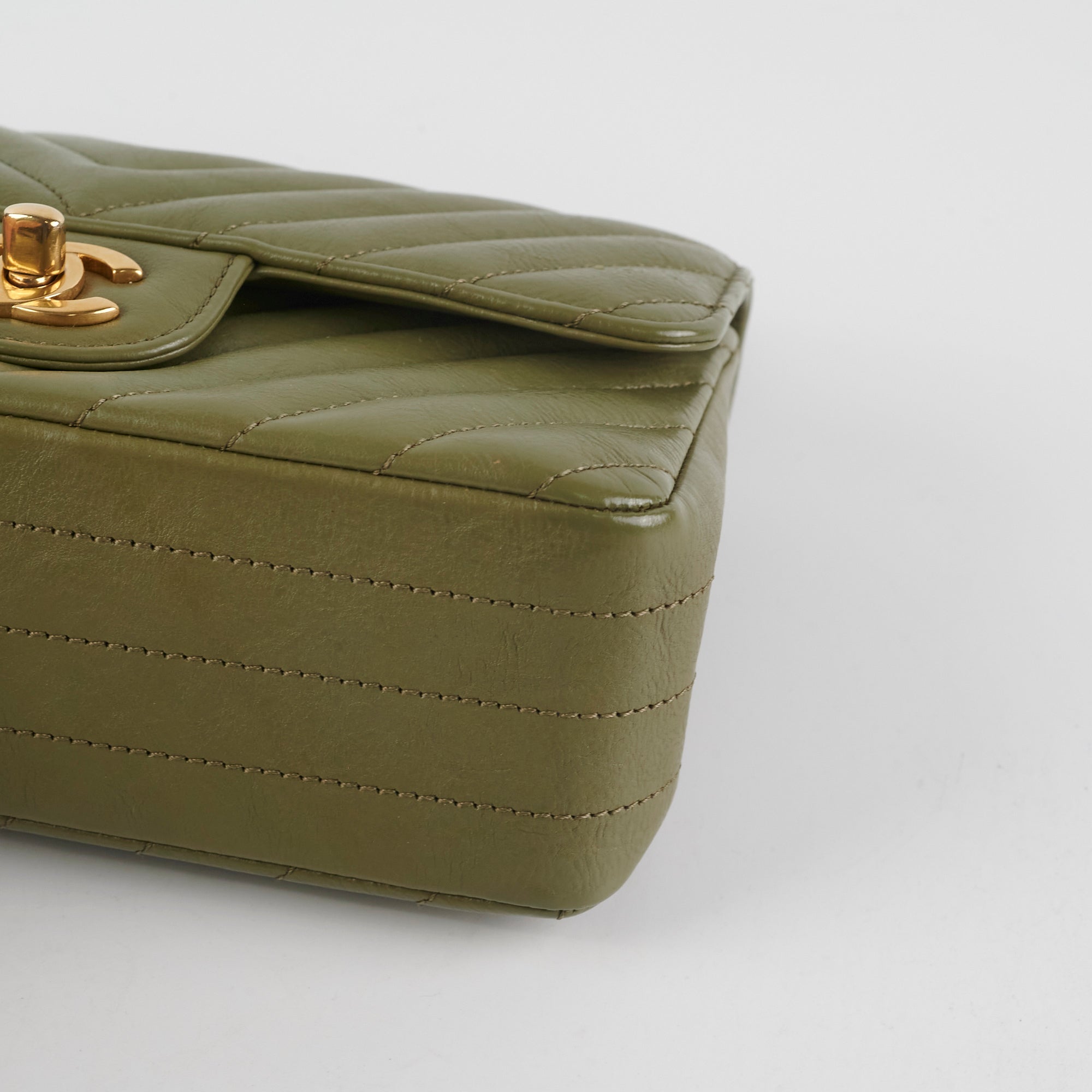 ITEM 27 - Chanel Mini Rectangular Cuba Chevron Bag Khaki