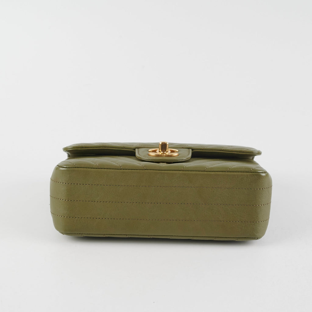 ITEM 27 - Chanel Mini Rectangular Cuba Chevron Bag Khaki