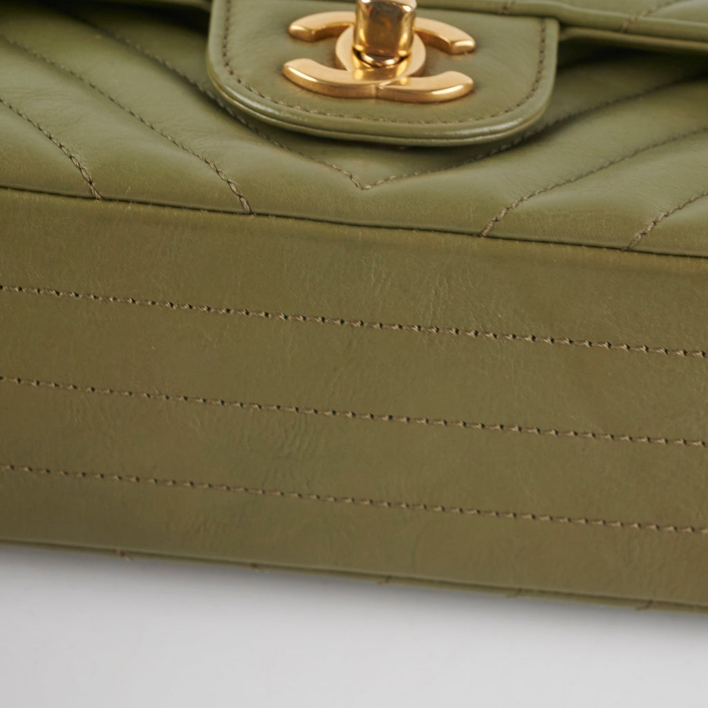 ITEM 27 - Chanel Mini Rectangular Cuba Chevron Bag Khaki