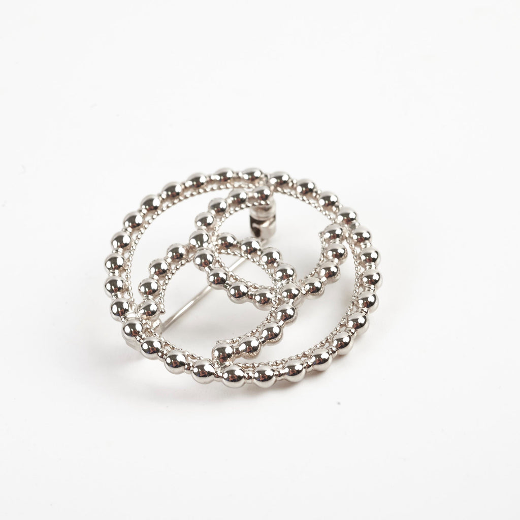 Chanel CC Round Silver Brooch