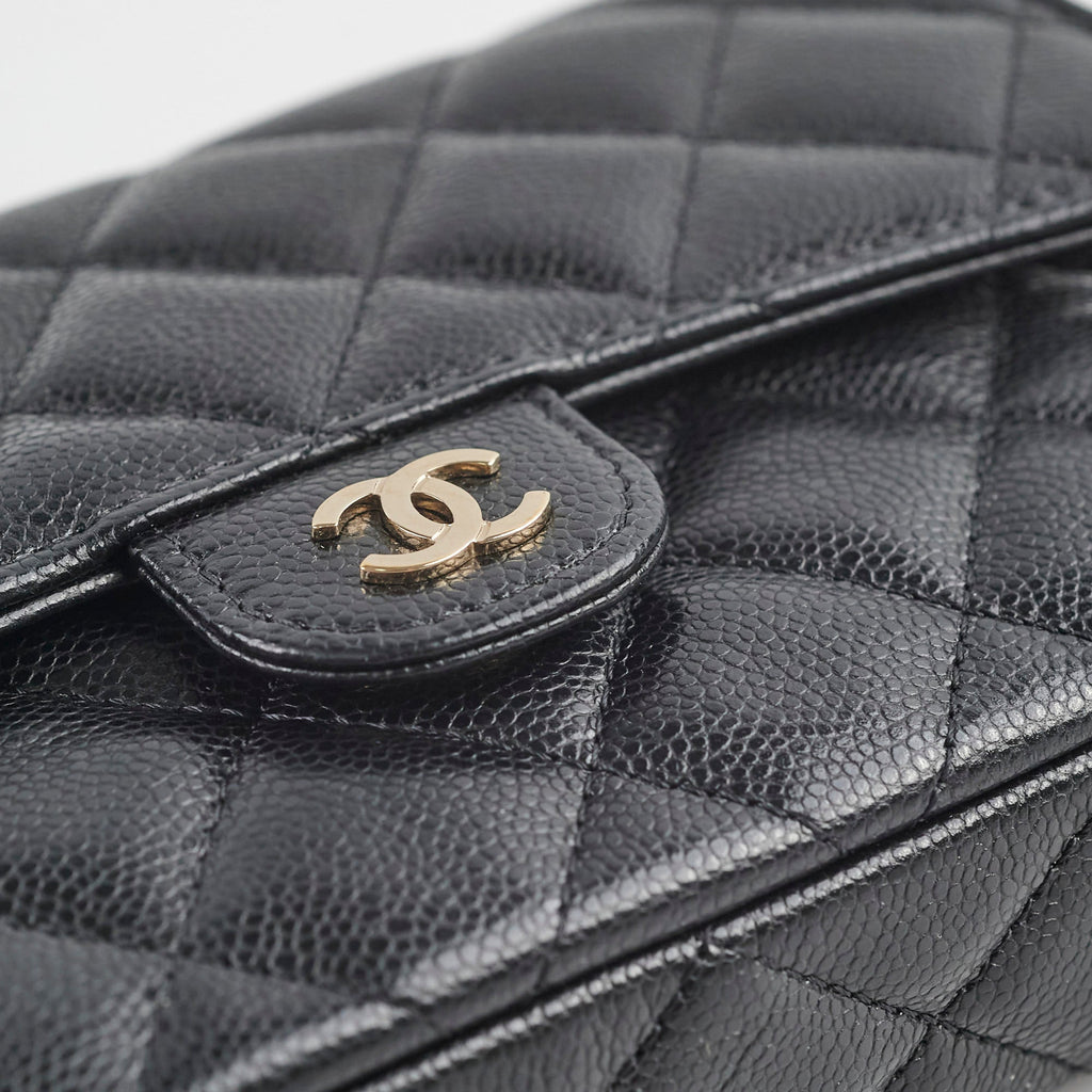 Chanel Double Side Phone Holder Caviar Cossbody Bag Black Microchipped
